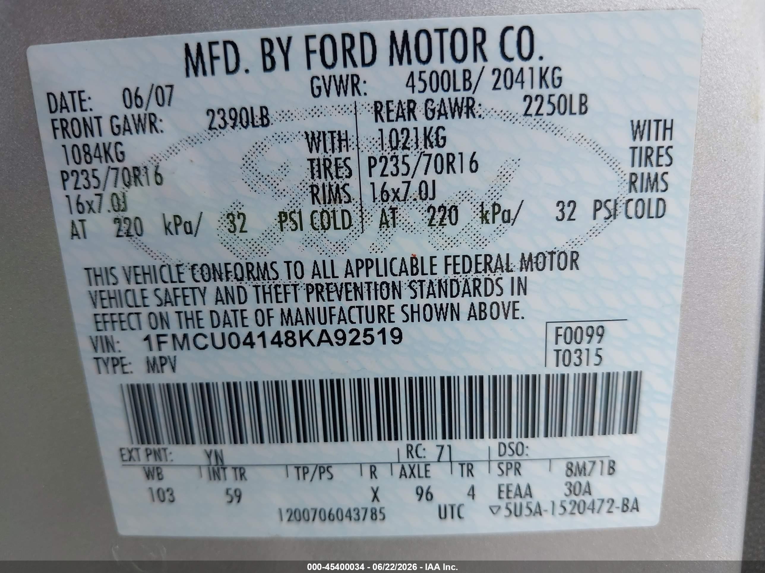 2008 Ford Escape Limited Silver vin: 1FMCU04148KA92519