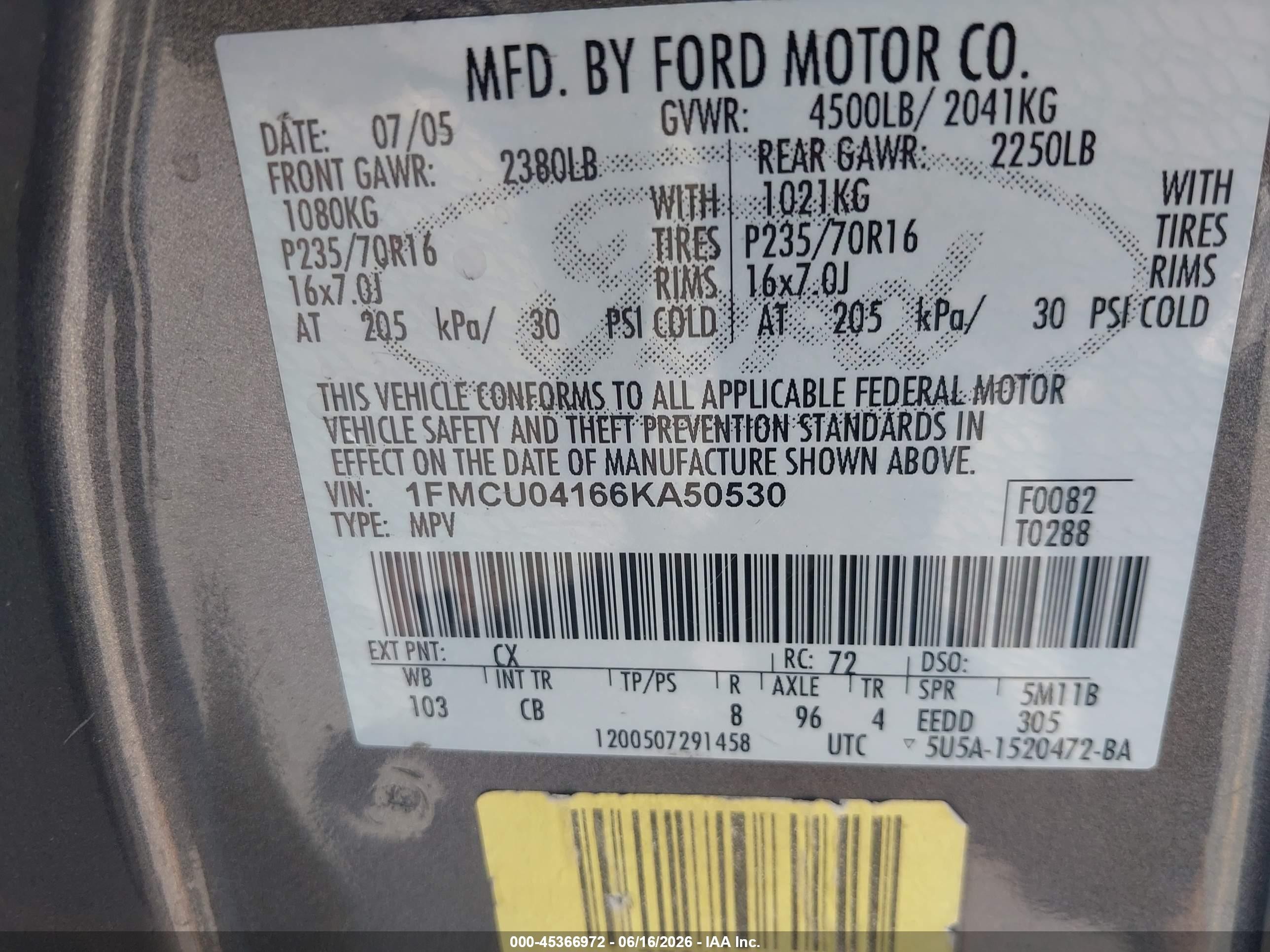 2006 Ford Escape Limited Серый vin: 1FMCU04166KA50530