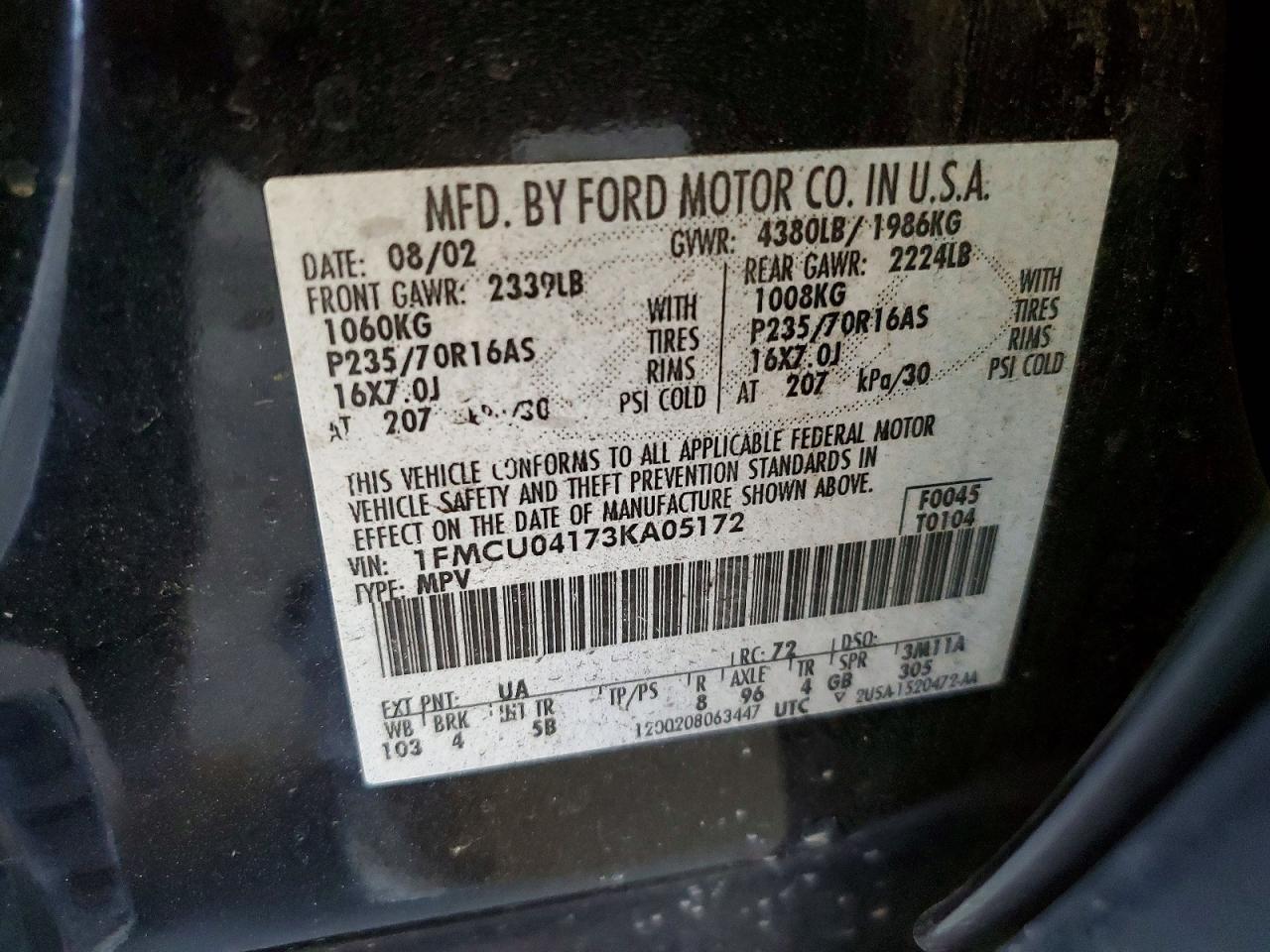 2003 Ford Escape Limited Black vin: 1FMCU04173KA05172