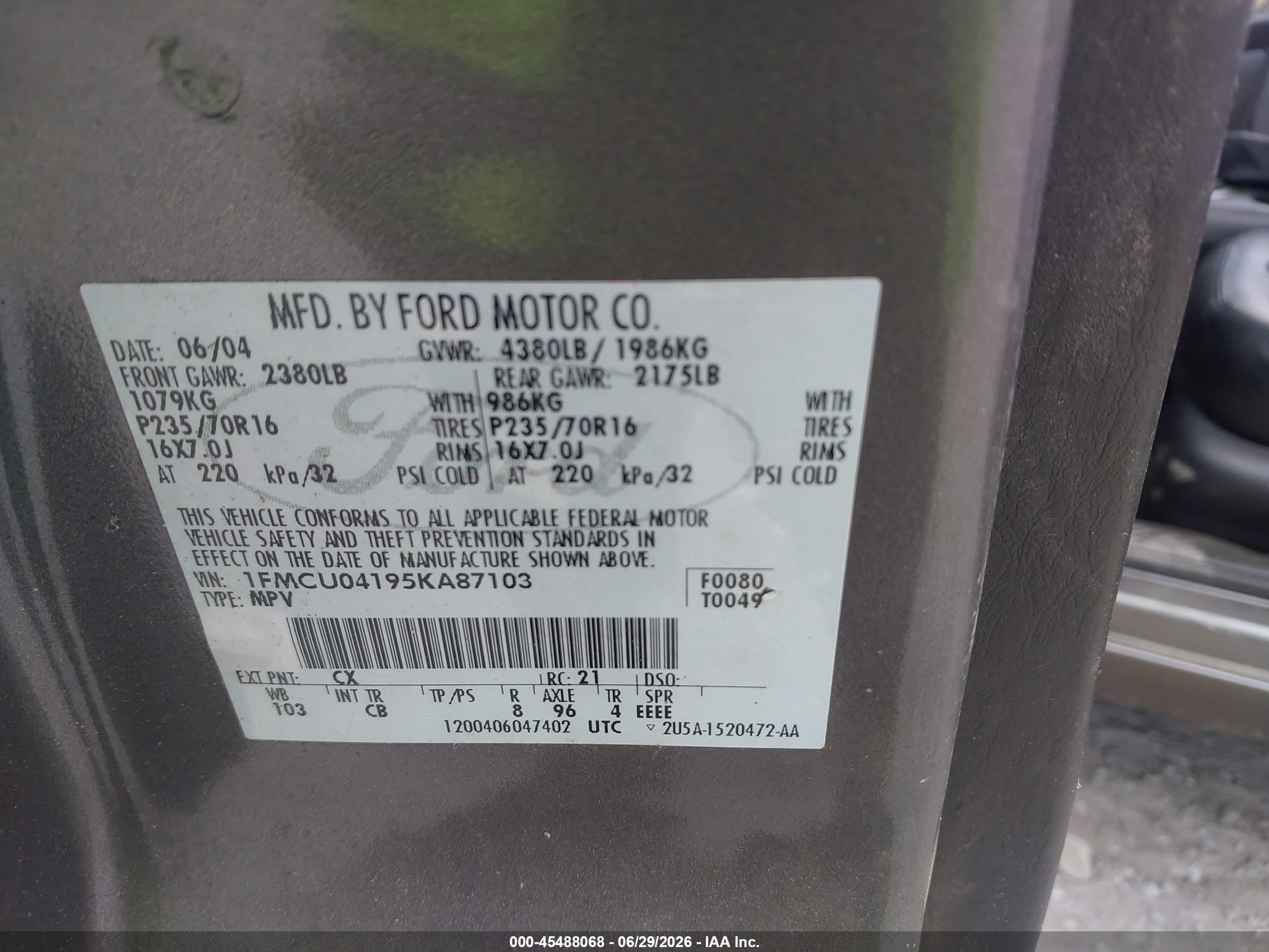 2005 Ford Escape Limited Gray vin: 1FMCU04195KA87103
