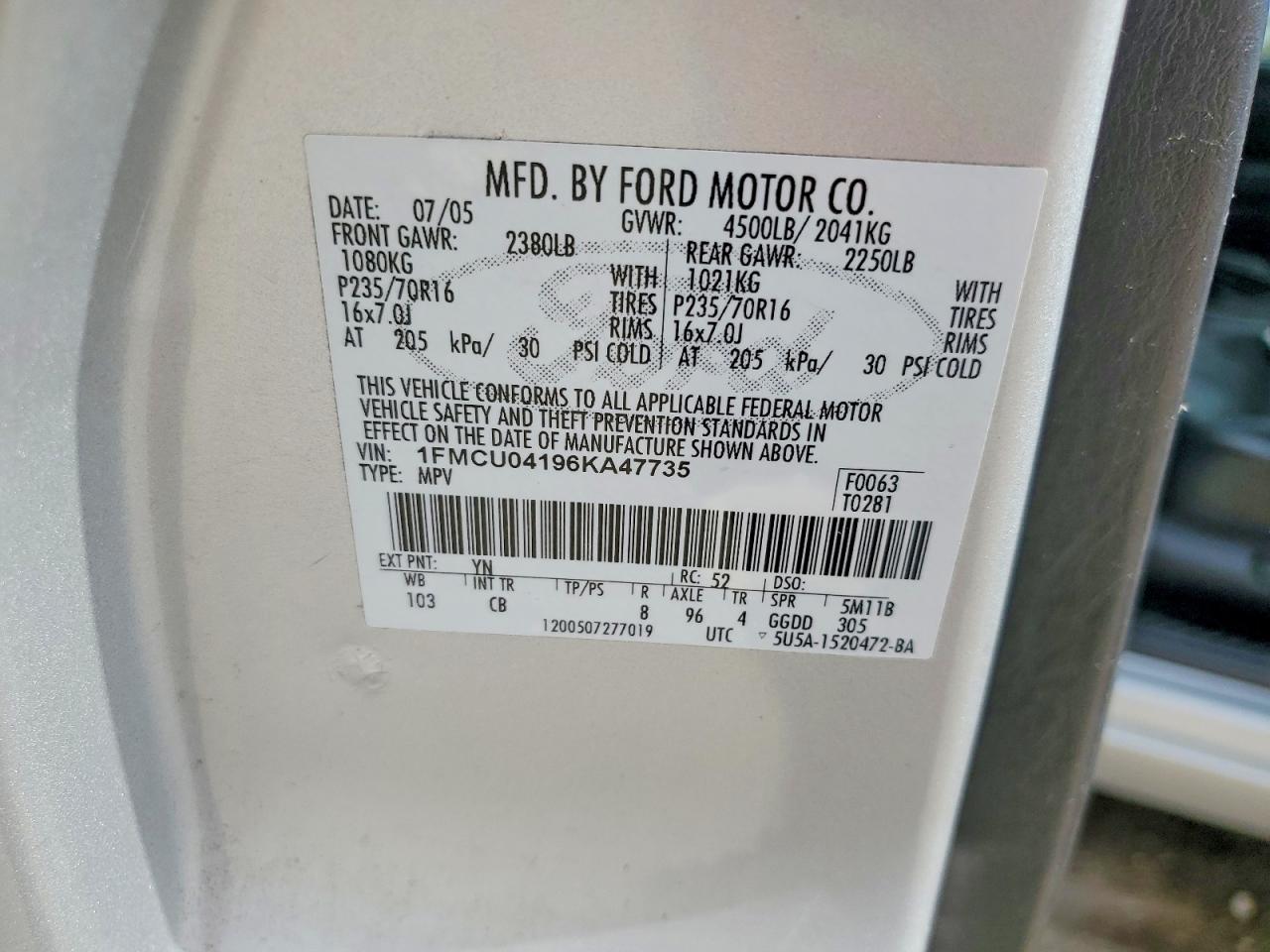 2006 Ford Escape Limited Silver vin: 1FMCU04196KA47735
