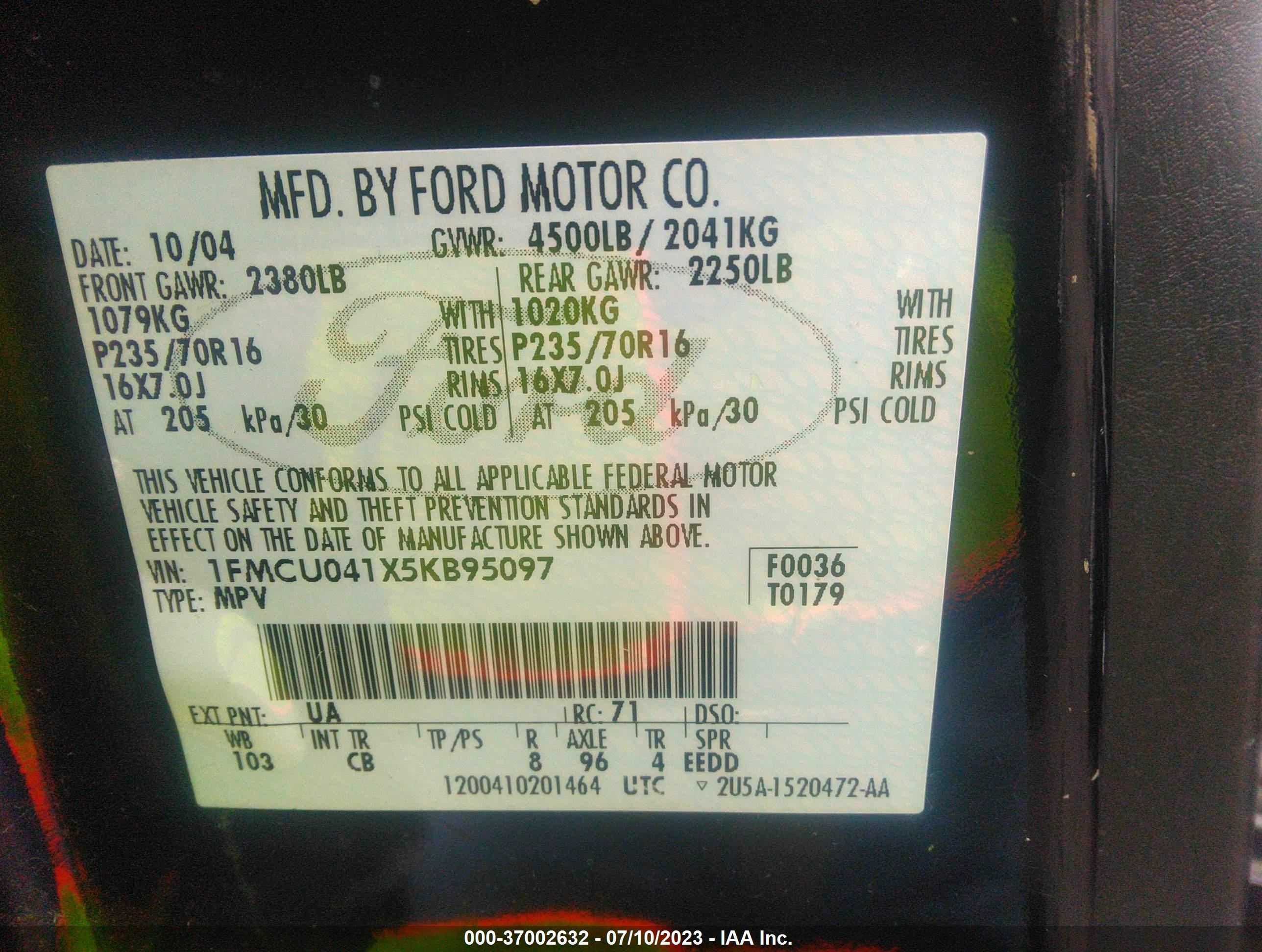 2005 Ford Escape Limited Black vin: 1FMCU041X5KB95097