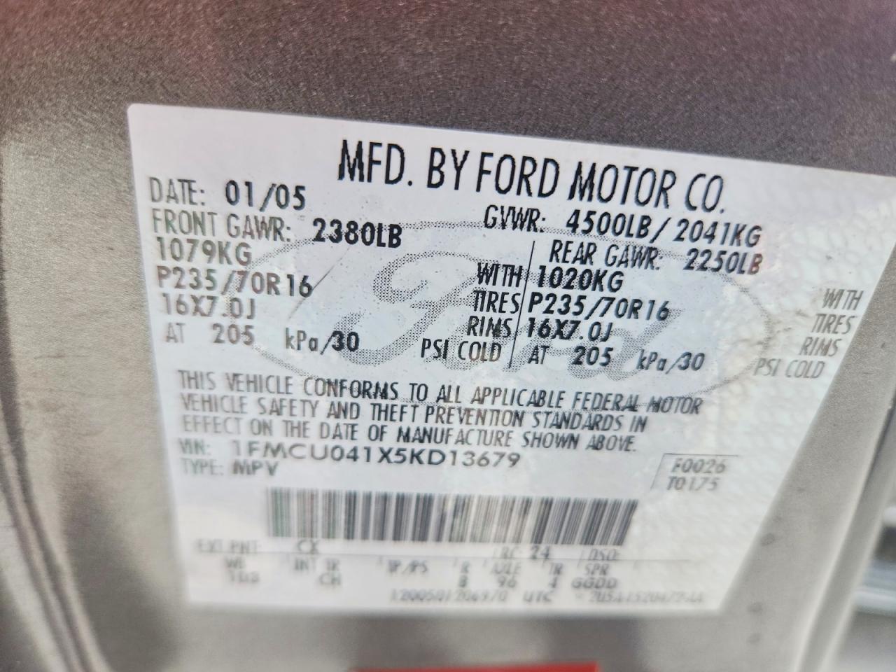 2005 Ford Escape Limited Серый vin: 1FMCU041X5KD13679