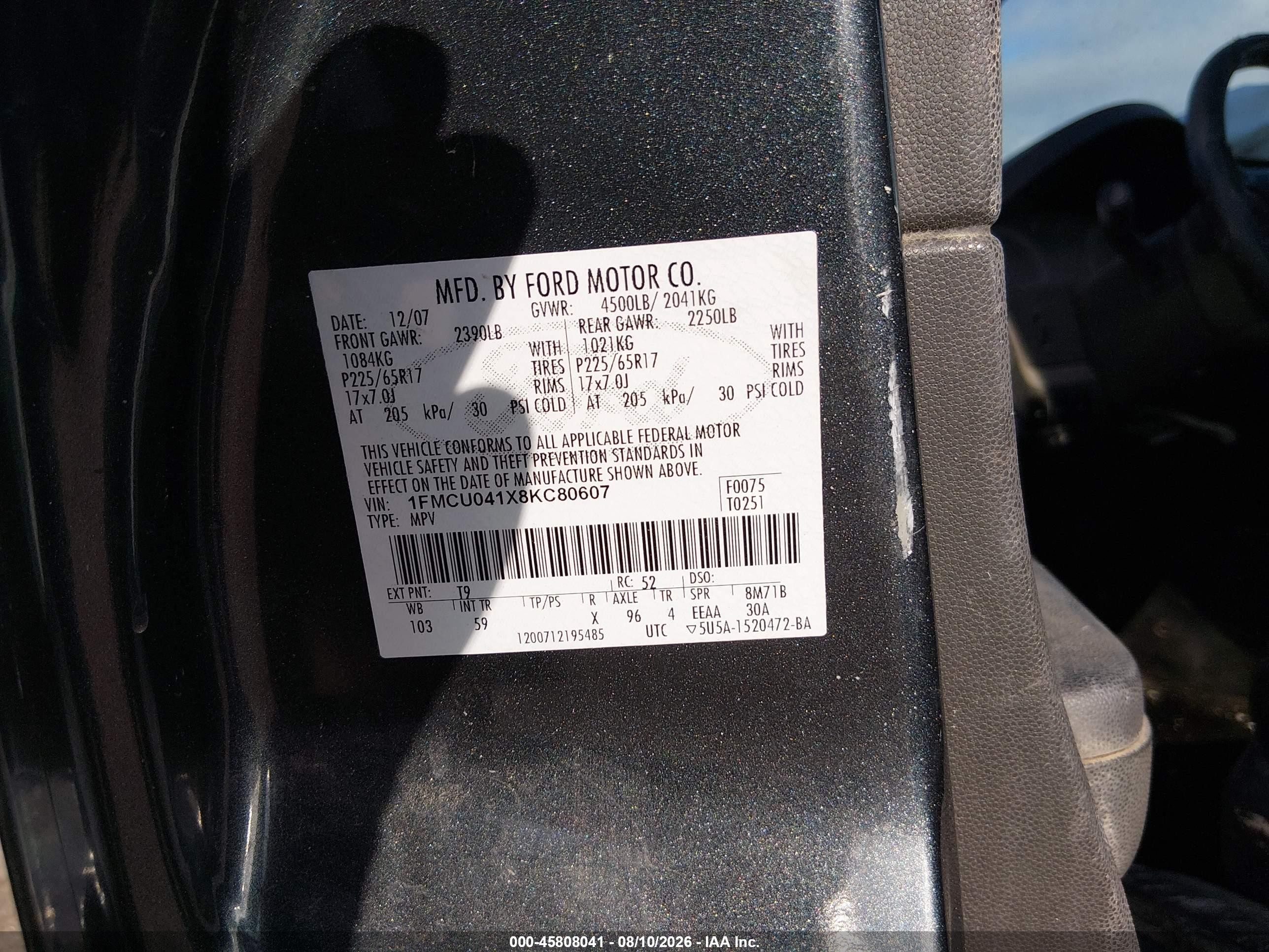 2008 Ford Escape Limited Dark Blue vin: 1FMCU041X8KC80607