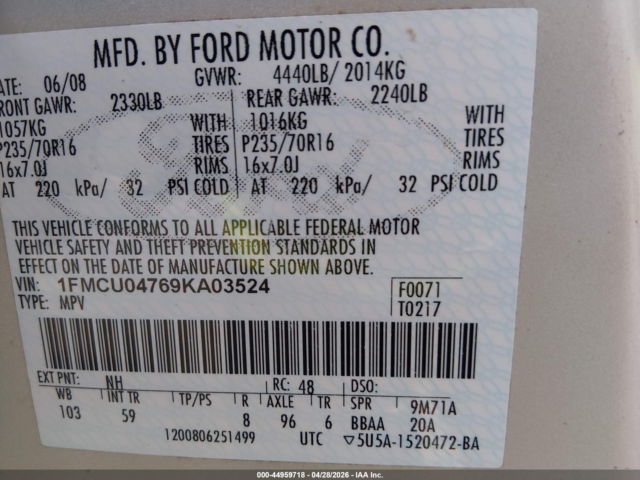 2009 Ford Escape Limited Cream vin: 1FMCU04769KA03524