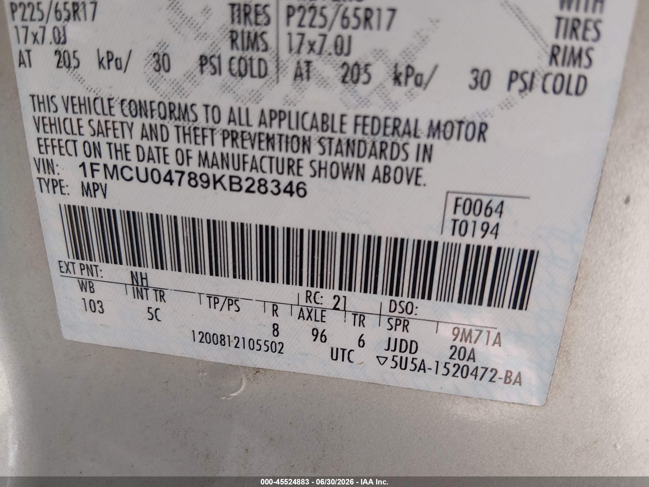 2009 Ford Escape Limited Champagne vin: 1FMCU04789KB28346