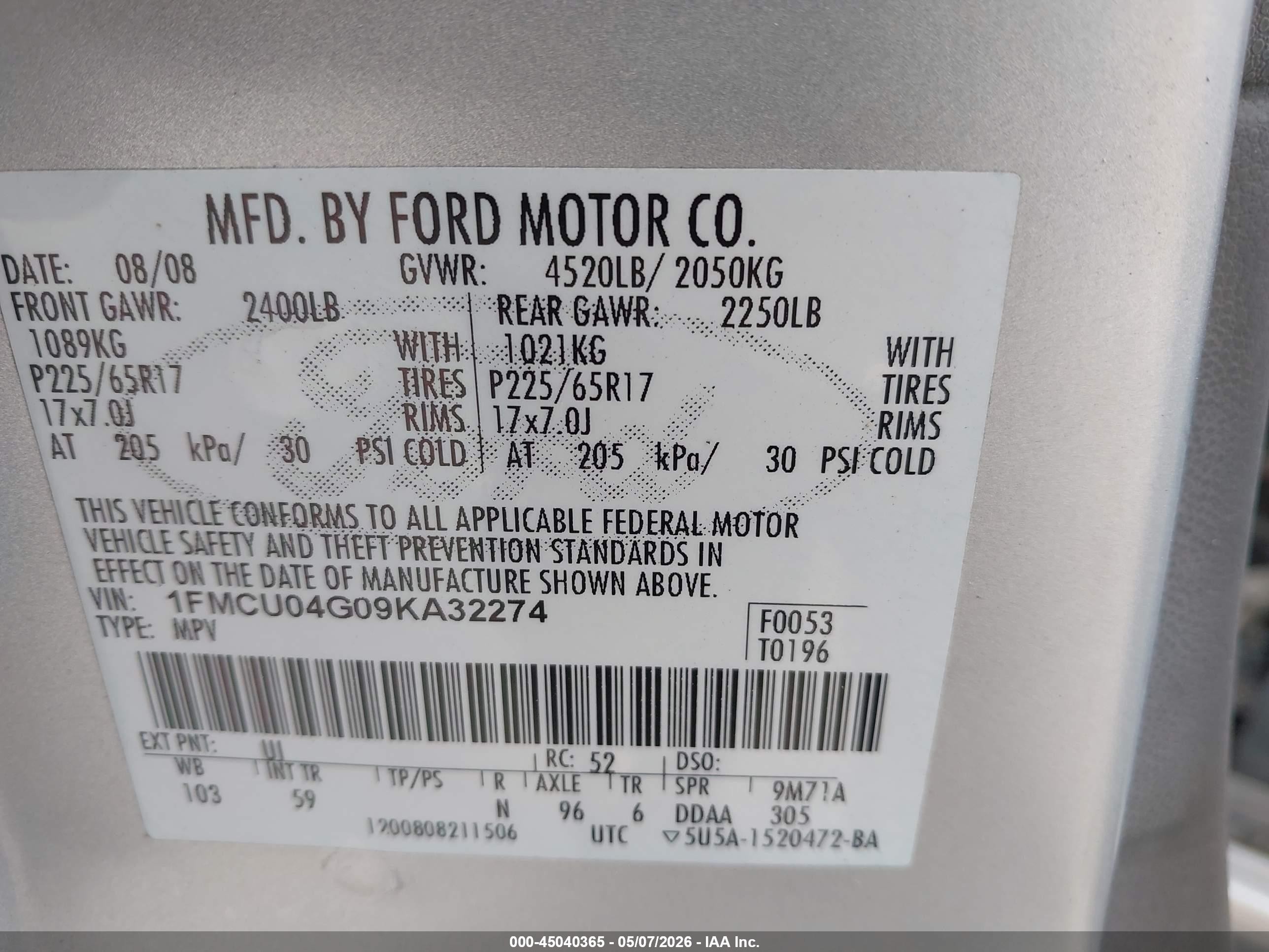 2009 Ford Escape Limited Silver vin: 1FMCU04G09KA32274