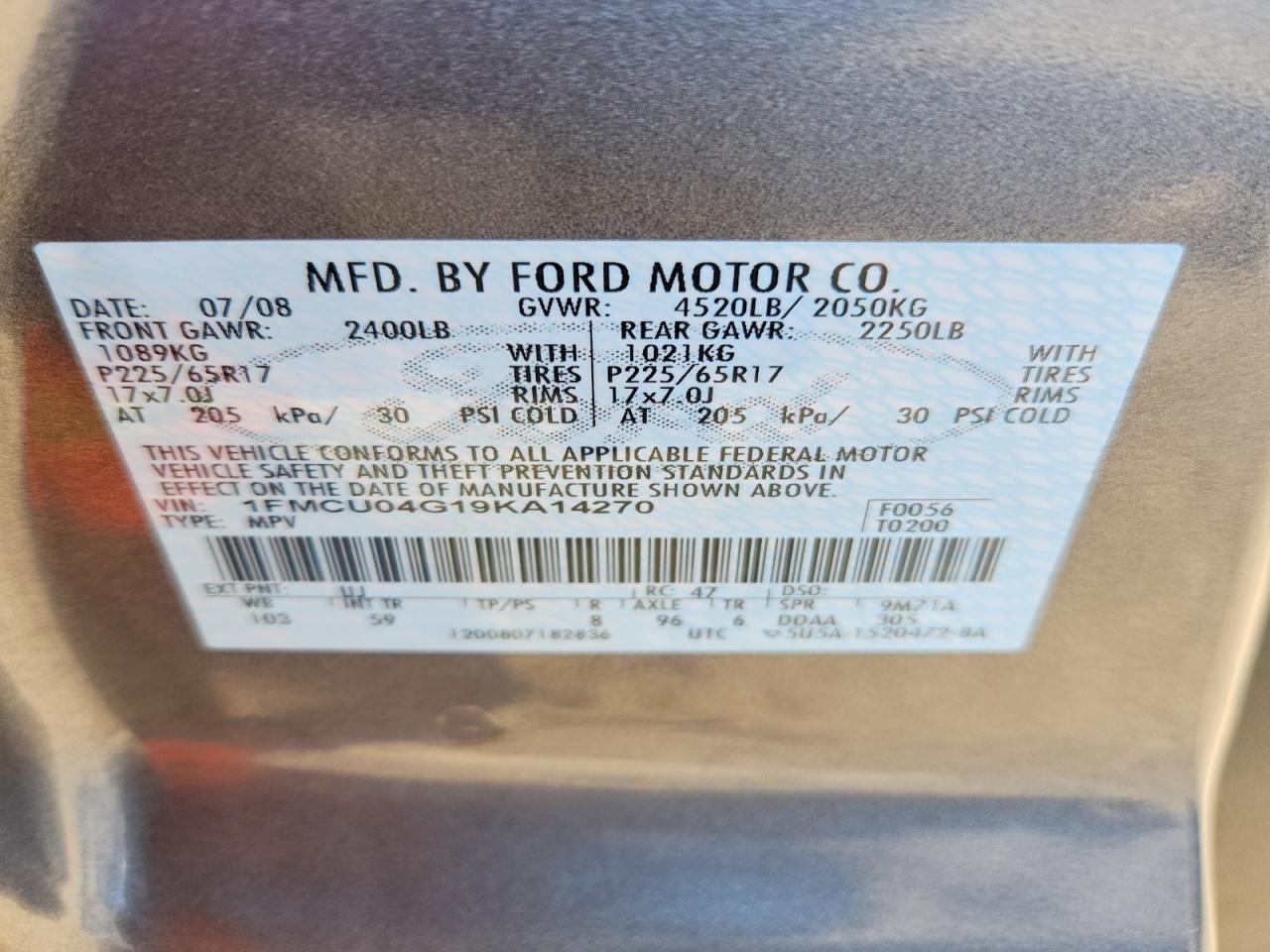 2009 Ford Escape Limited Gray vin: 1FMCU04G19KA14270