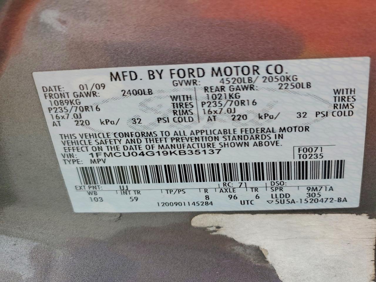2009 Ford Escape Limited Gray vin: 1FMCU04G19KB35137