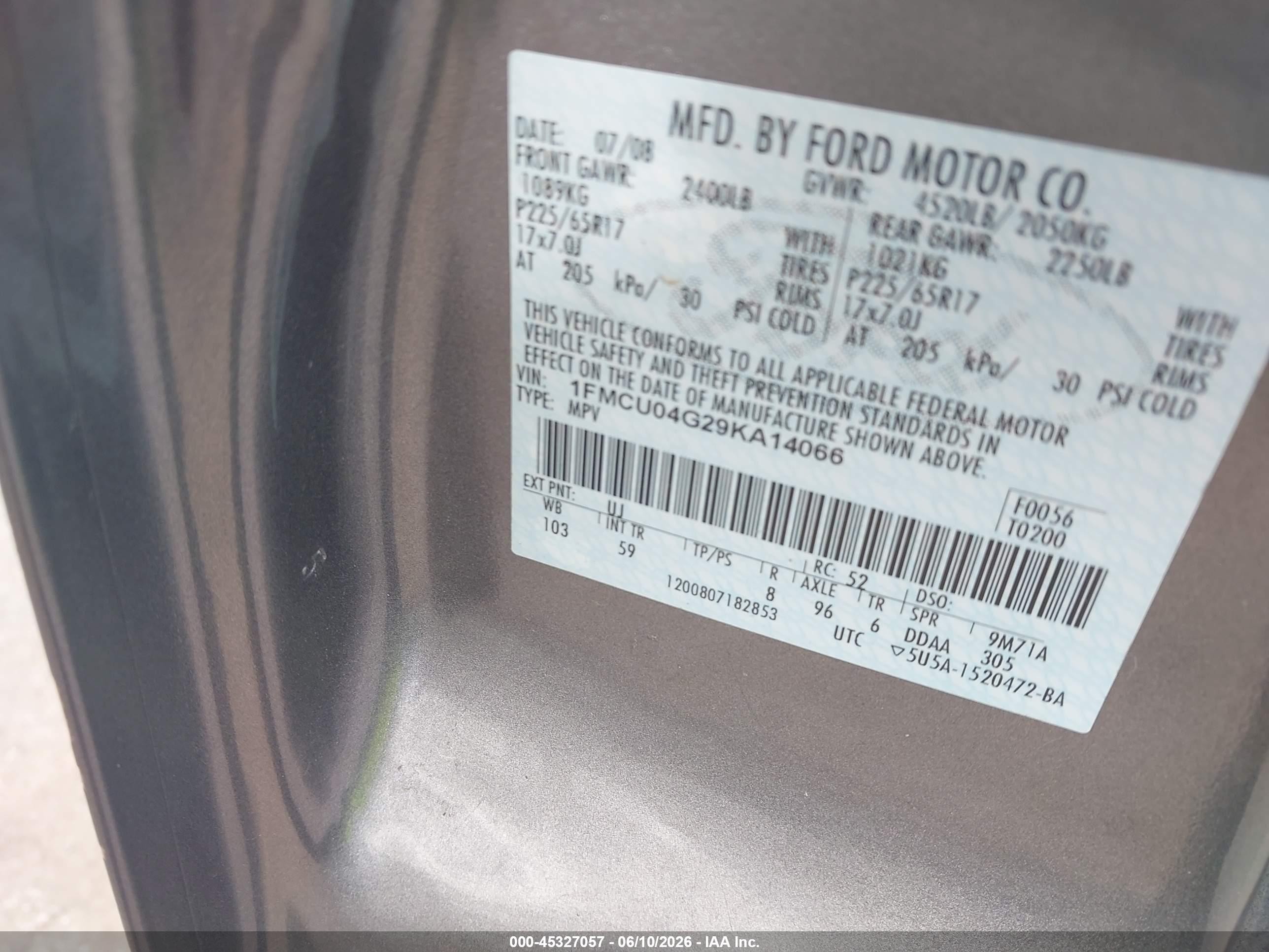 2009 Ford Escape Limited Gray vin: 1FMCU04G29KA14066