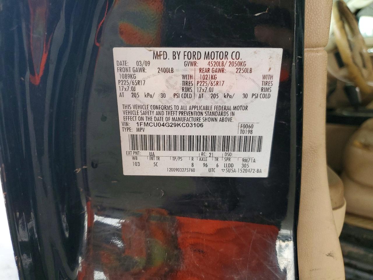 2009 Ford Escape Limited Черный vin: 1FMCU04G29KC03106