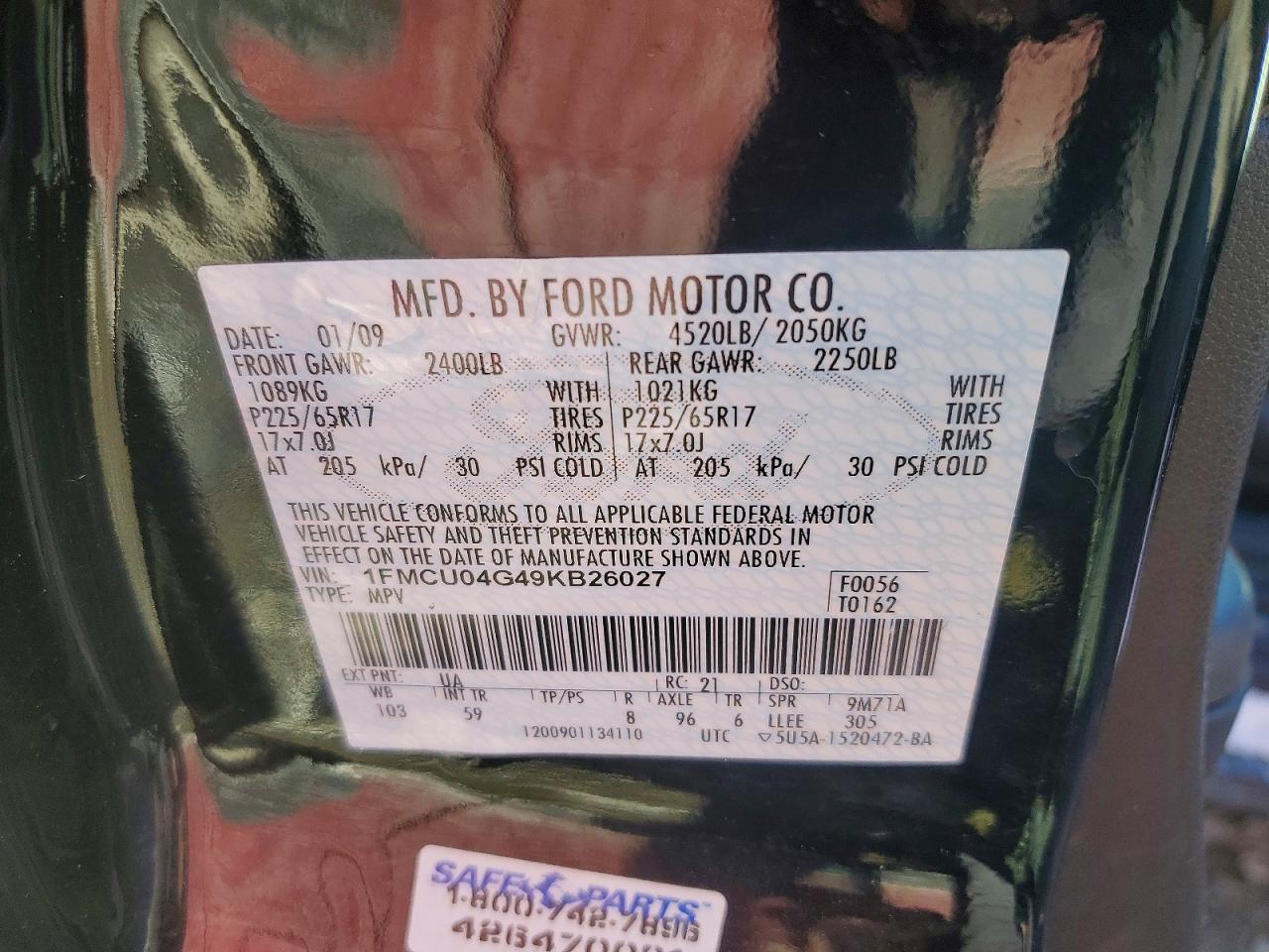 2009 Ford Escape Limited Black vin: 1FMCU04G49KB26027