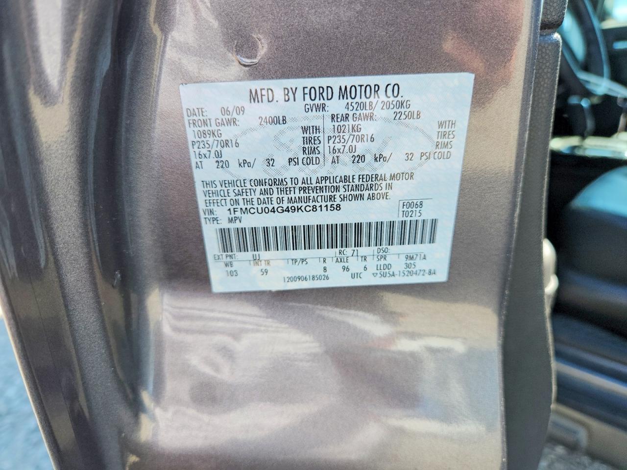 2009 Ford Escape Limited Gray vin: 1FMCU04G49KC81158