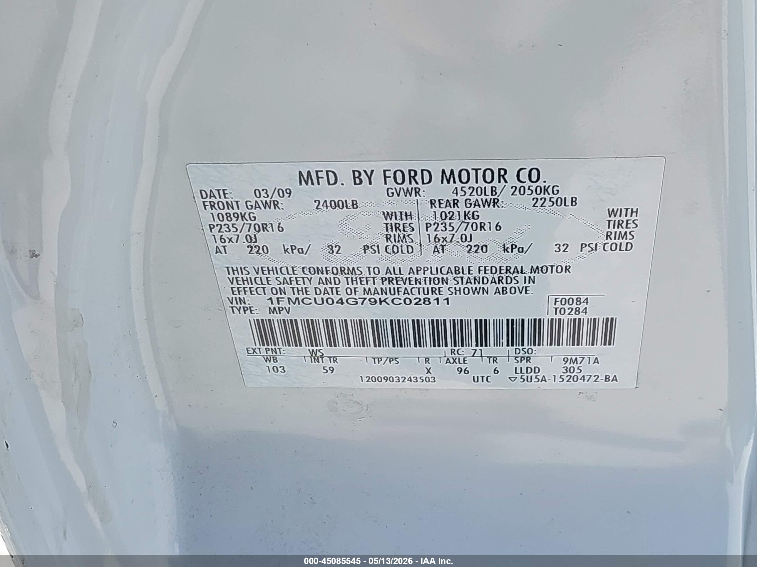 2009 Ford Escape Limited White vin: 1FMCU04G79KC02811