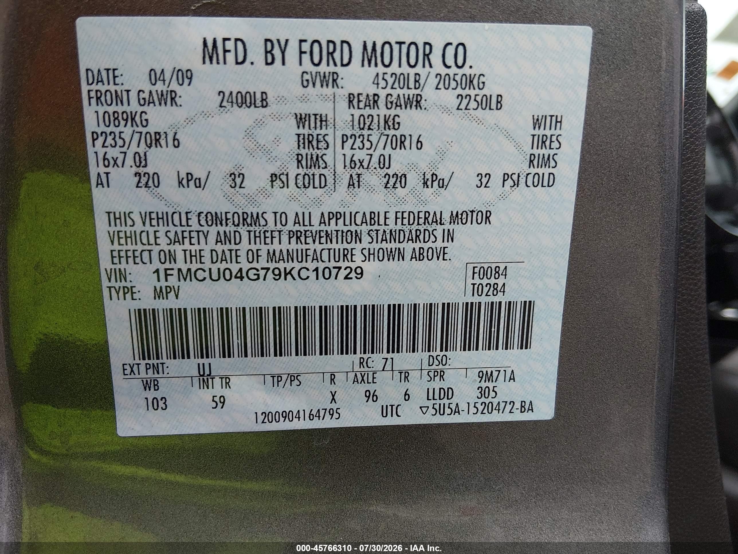 2009 Ford Escape Limited Gray vin: 1FMCU04G79KC10729