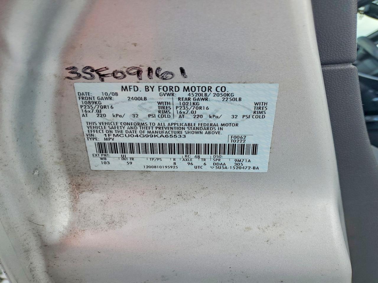 2009 Ford Escape Limited Silver vin: 1FMCU04G99KA65533