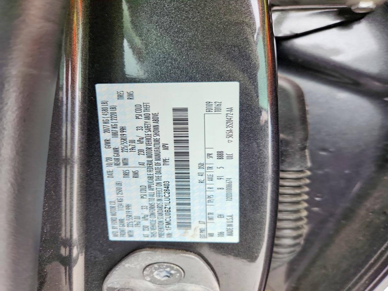 2020 Ford Escape Se Sport Charcoal vin: 1FMCU0BZ1LUC28403