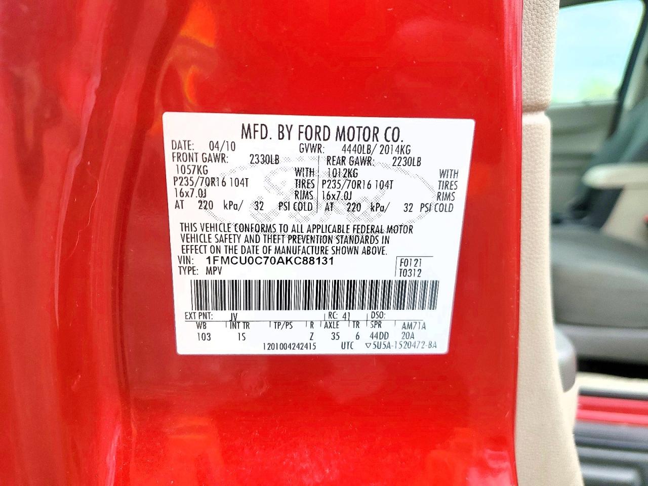 2010 Ford Escape Xls Red vin: 1FMCU0C70AKC88131