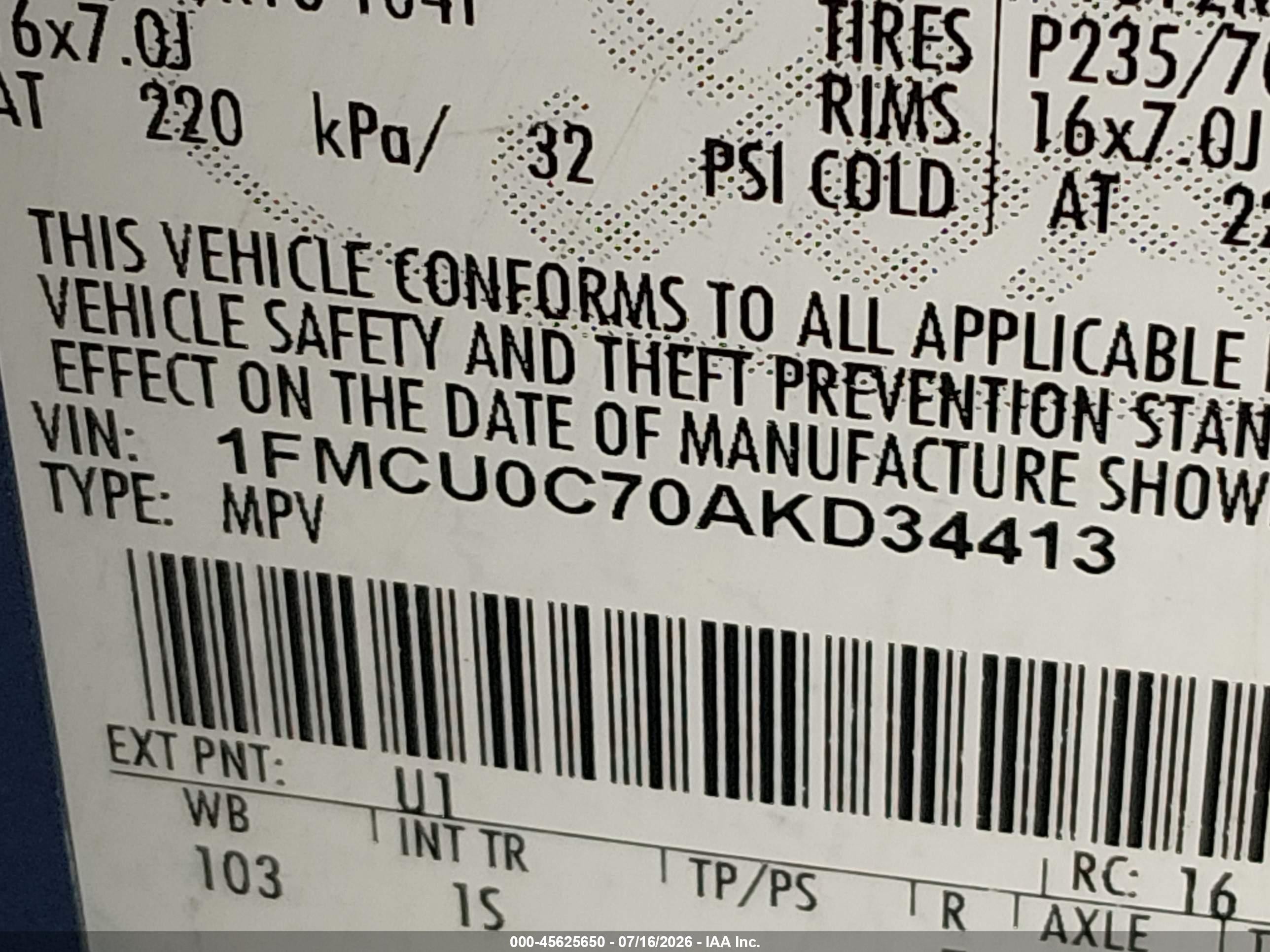 2010 Ford Escape Xls Light Blue vin: 1FMCU0C70AKD34413