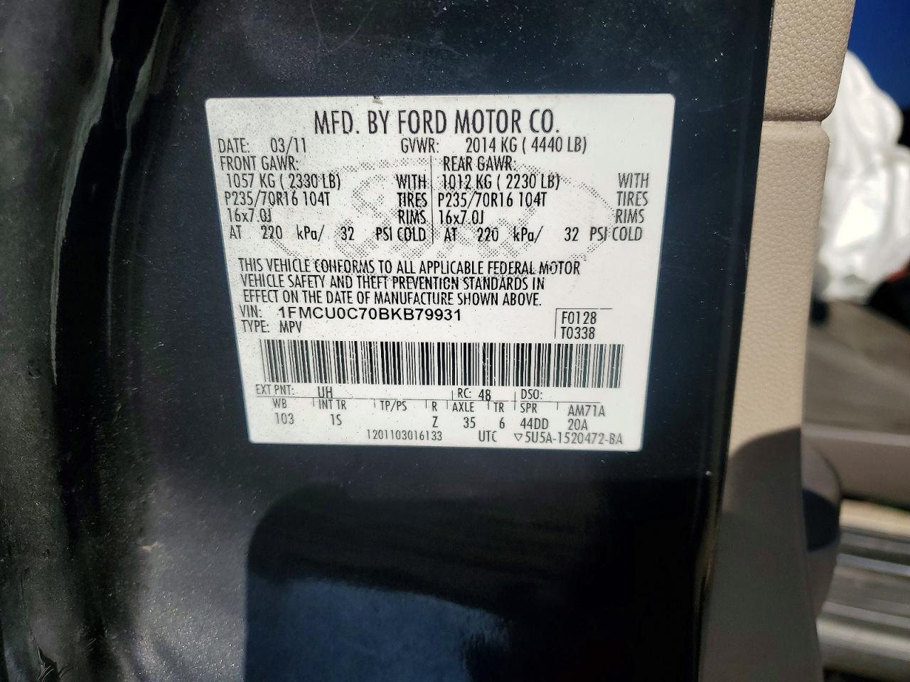 2011 Ford Escape Xls Black vin: 1FMCU0C70BKB79931