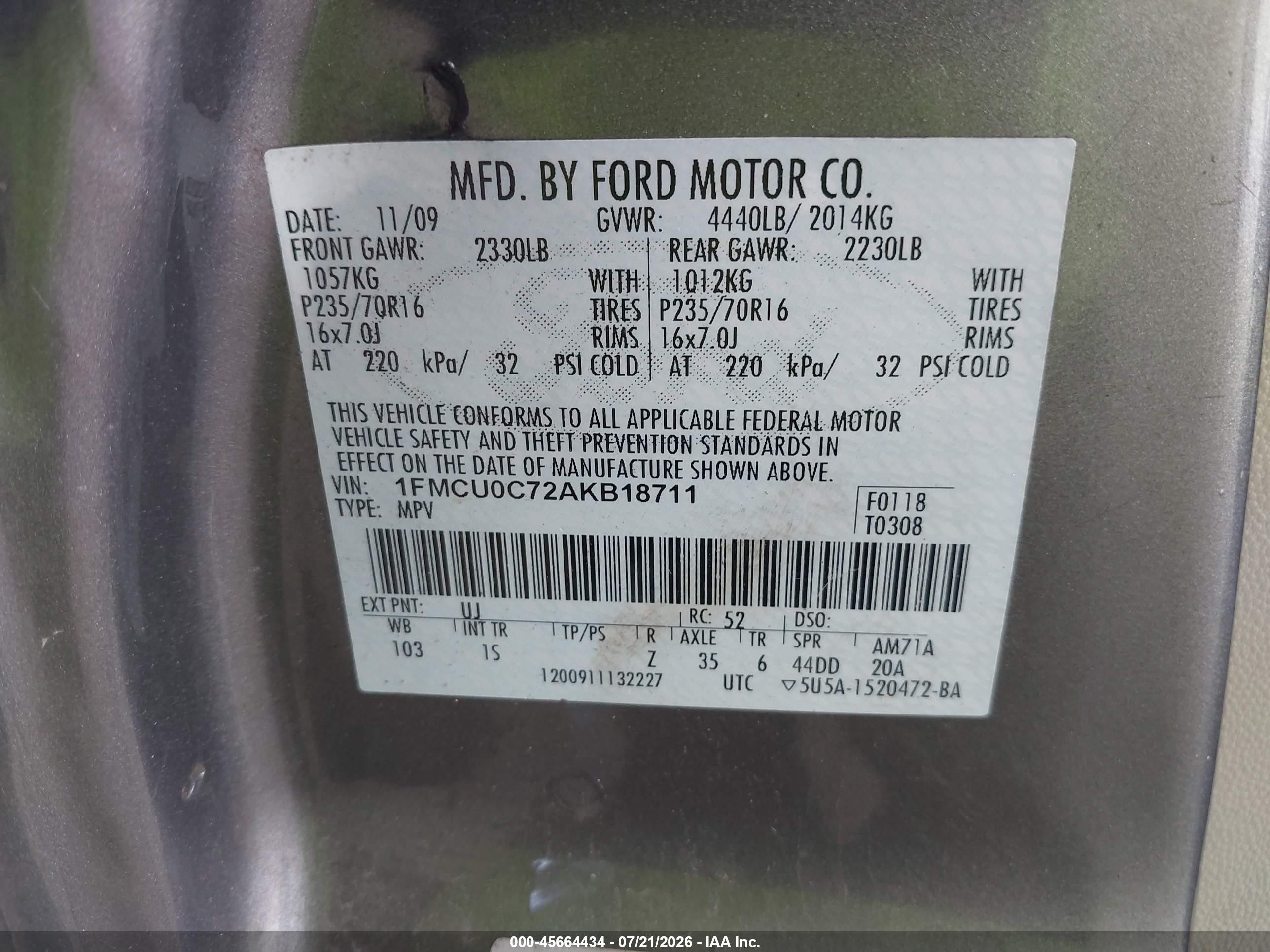 2010 Ford Escape Xls Gray vin: 1FMCU0C72AKB18711