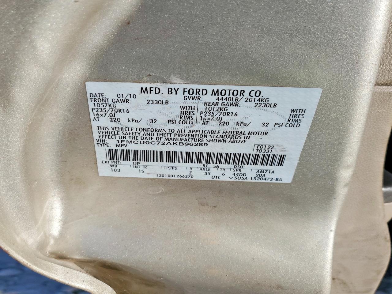 2010 Ford Escape Xls Gold vin: 1FMCU0C72AKB96289