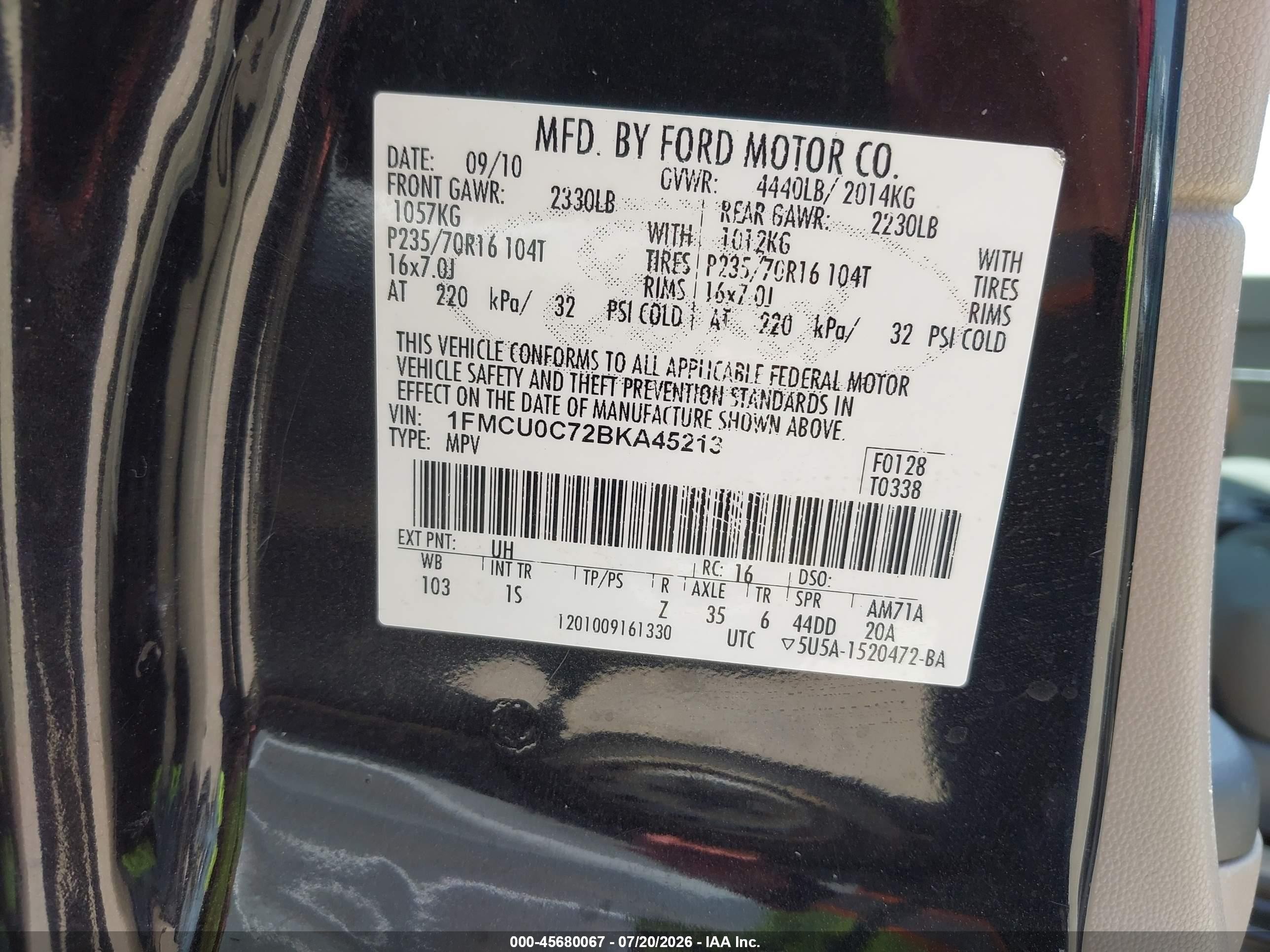 2011 Ford Escape Xls Black vin: 1FMCU0C72BKA45213