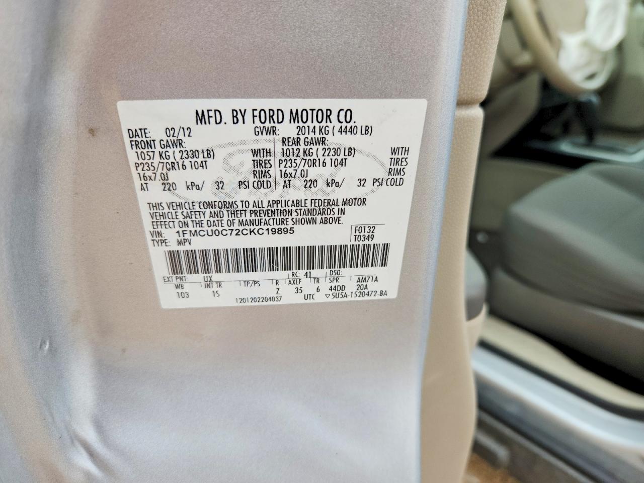 2012 Ford Escape Xls Silver vin: 1FMCU0C72CKC19895