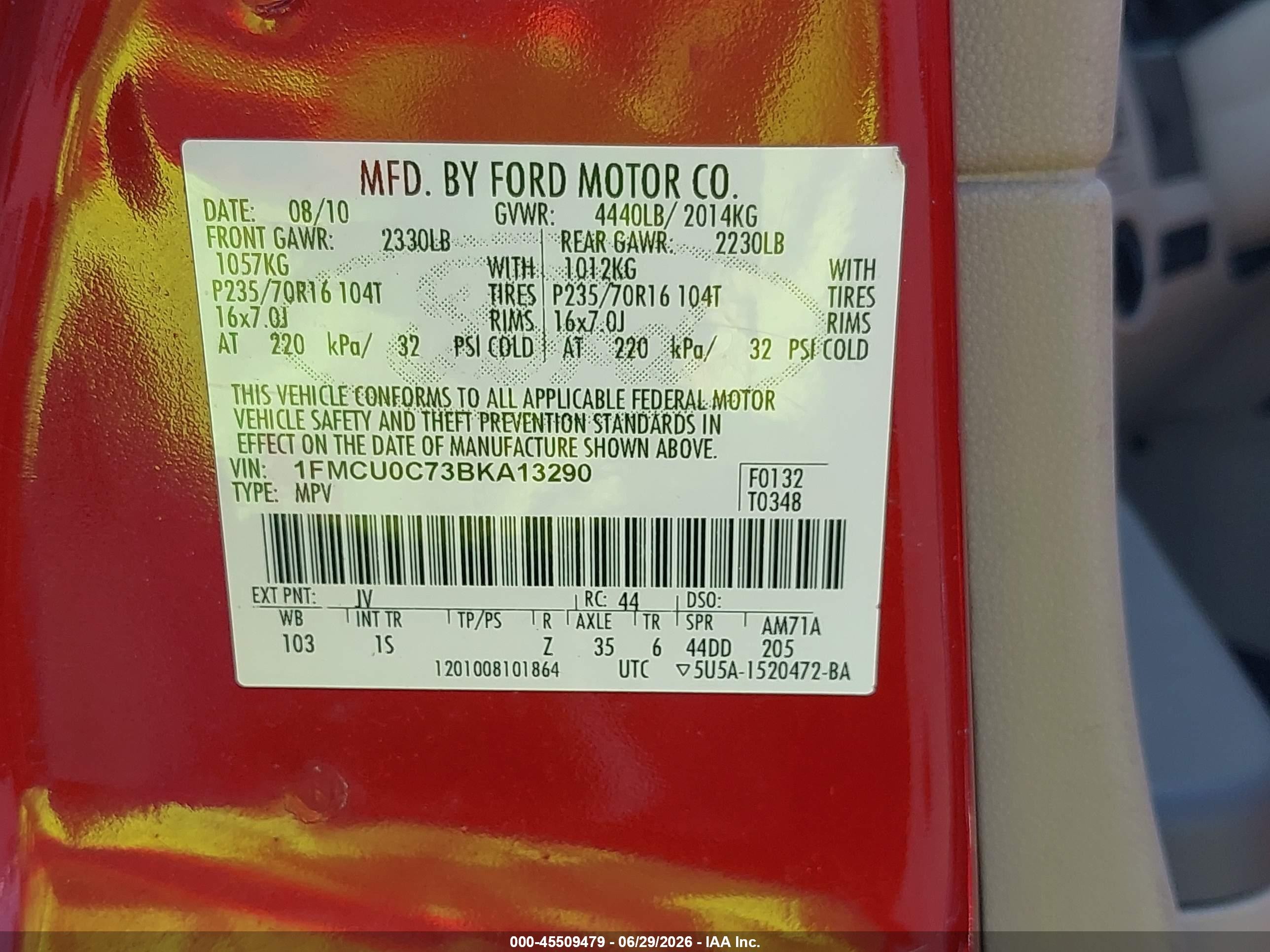 2011 Ford Escape Xls Red vin: 1FMCU0C73BKA13290