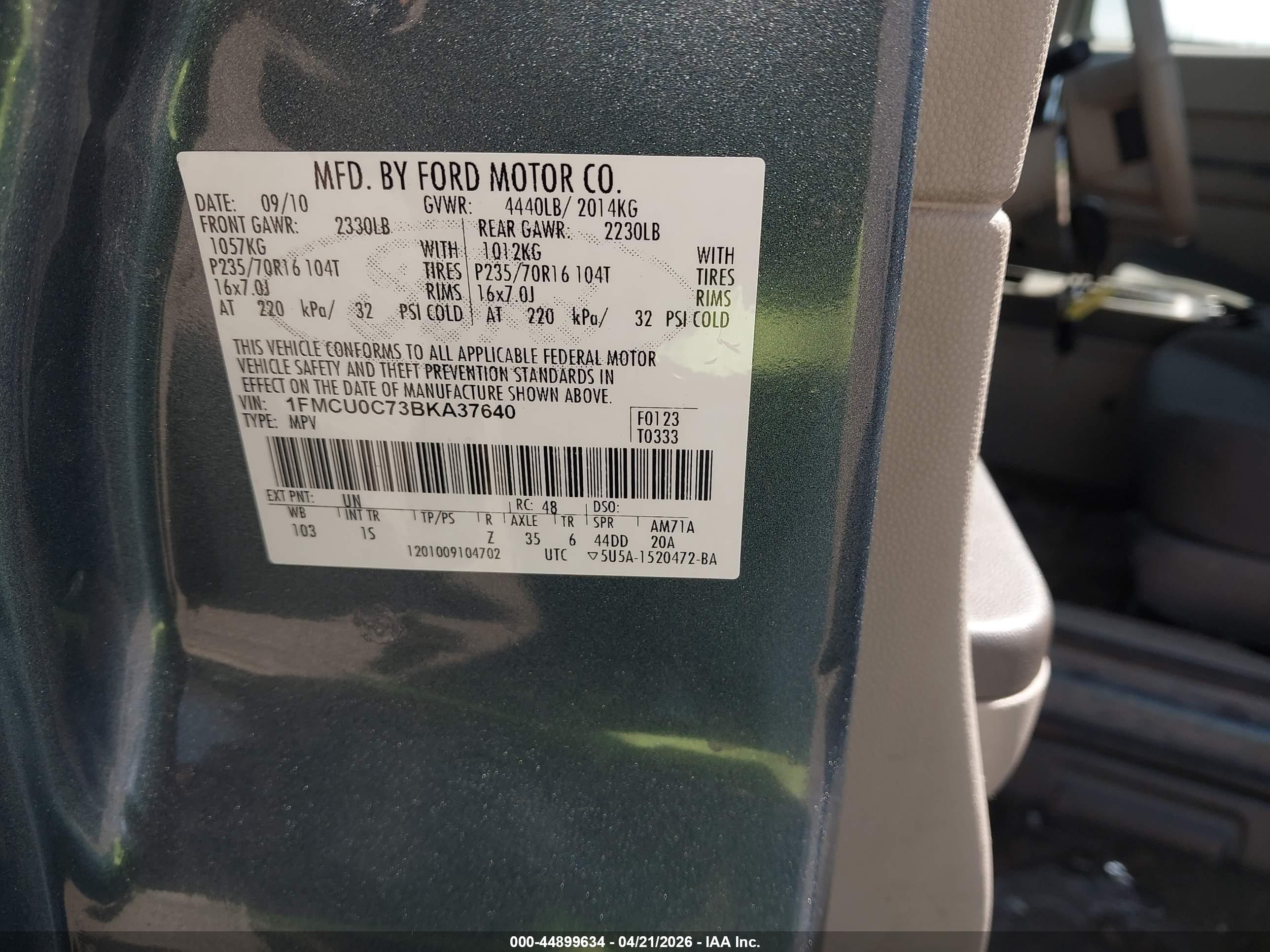 2011 Ford Escape Xls Blue vin: 1FMCU0C73BKA37640