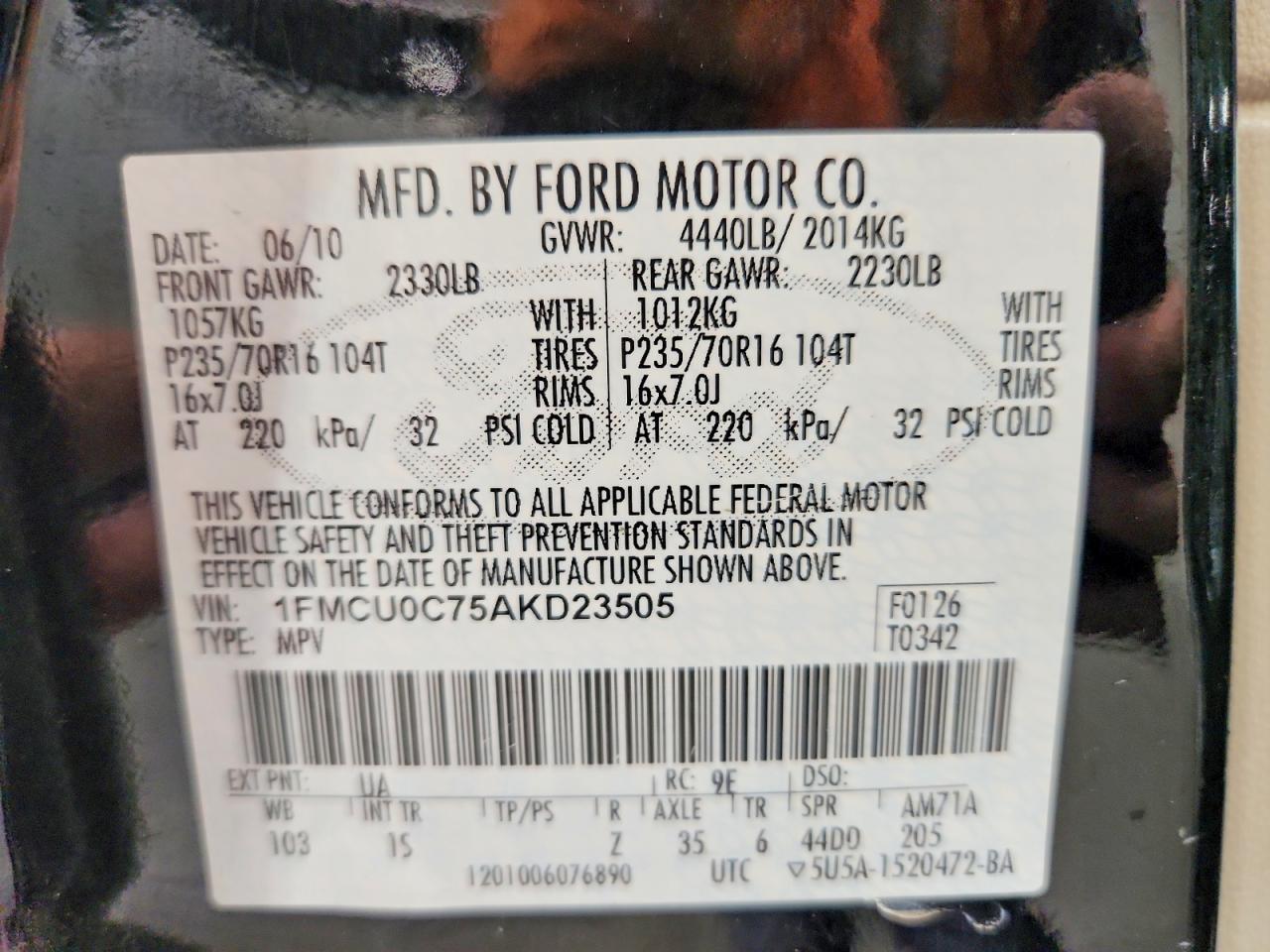 2010 Ford Escape Xls Черный vin: 1FMCU0C75AKD23505