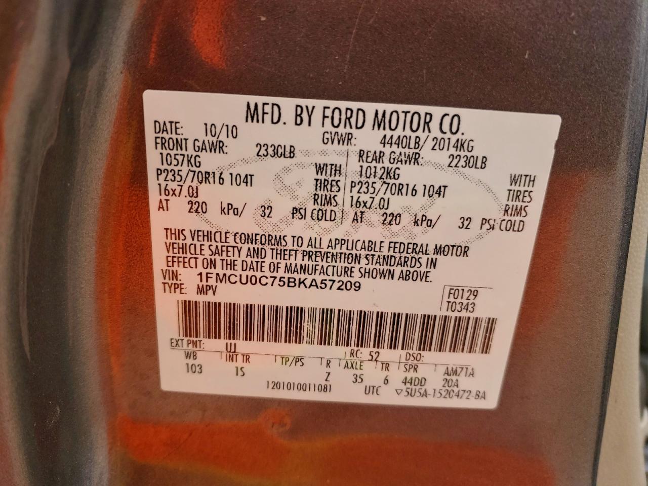2011 Ford Escape Charcoal vin: 1FMCU0C75BKA57209