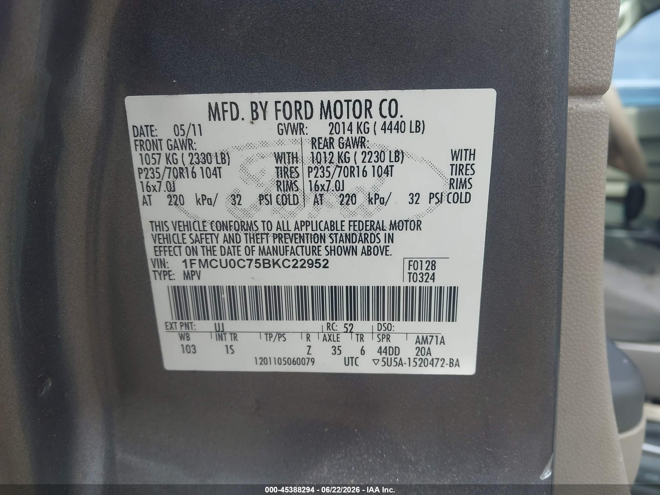 2011 Ford Escape Xls Gray vin: 1FMCU0C75BKC22952