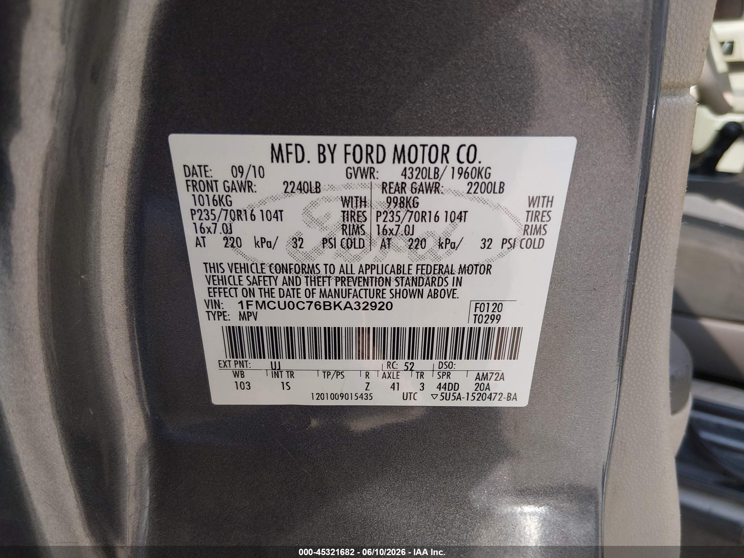 2011 Ford Escape Xls Gray vin: 1FMCU0C76BKA32920