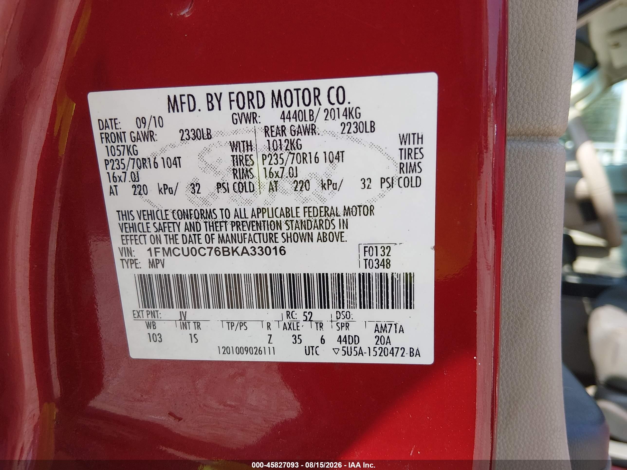 2011 Ford Escape Xls Red vin: 1FMCU0C76BKA33016