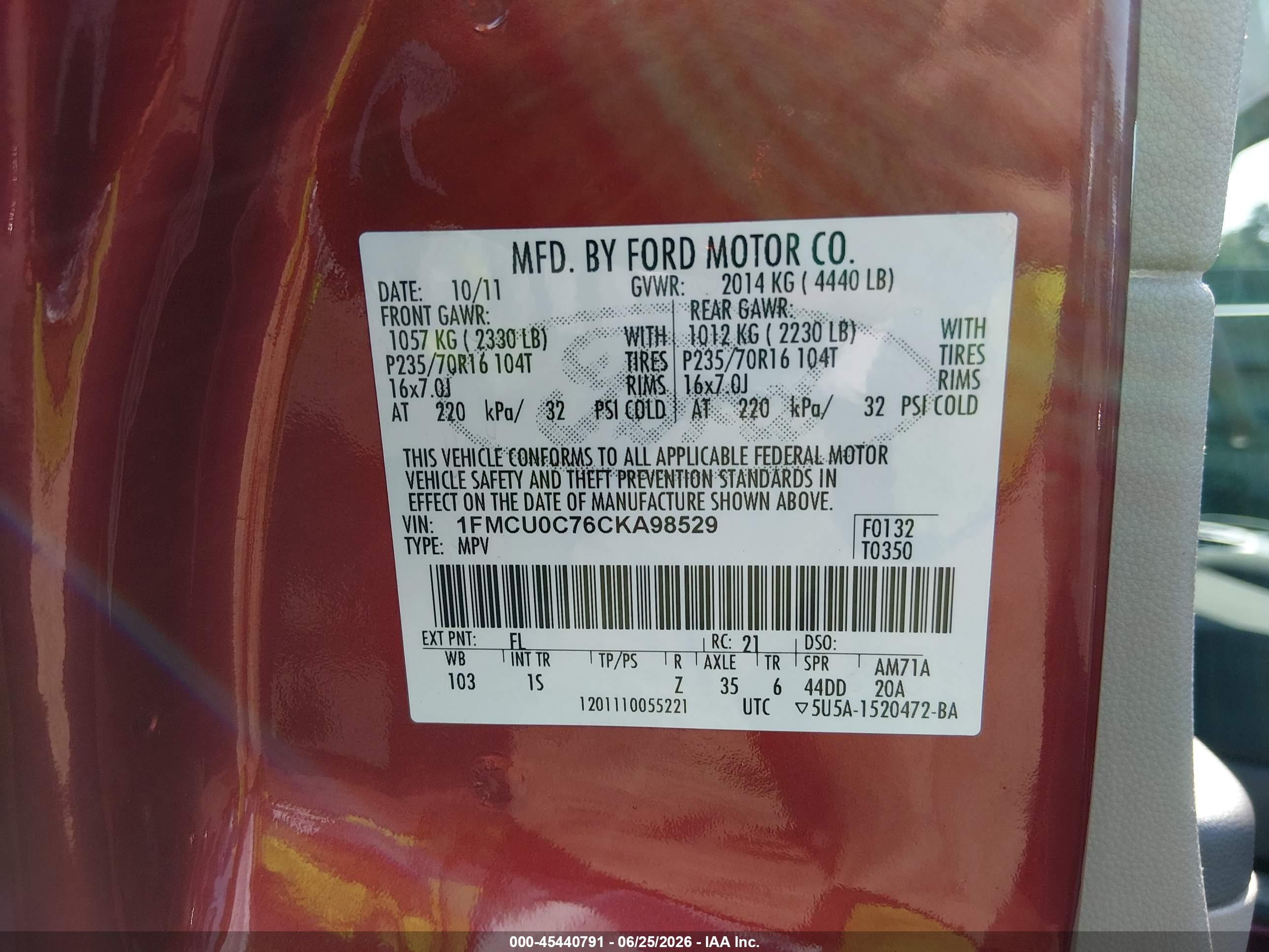 2012 Ford Escape Xls Red vin: 1FMCU0C76CKA98529