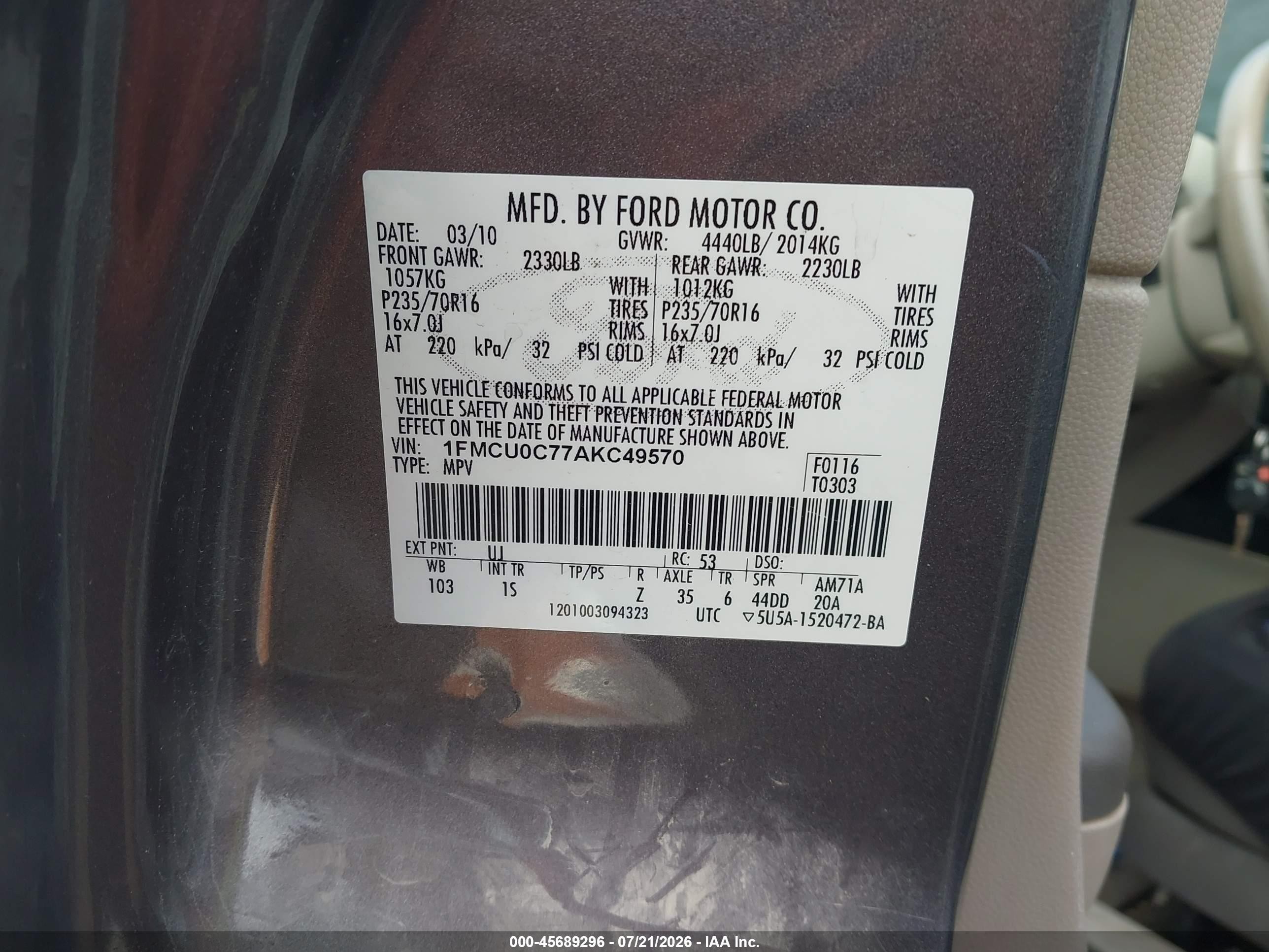 2010 Ford Escape Xls Gray vin: 1FMCU0C77AKC49570