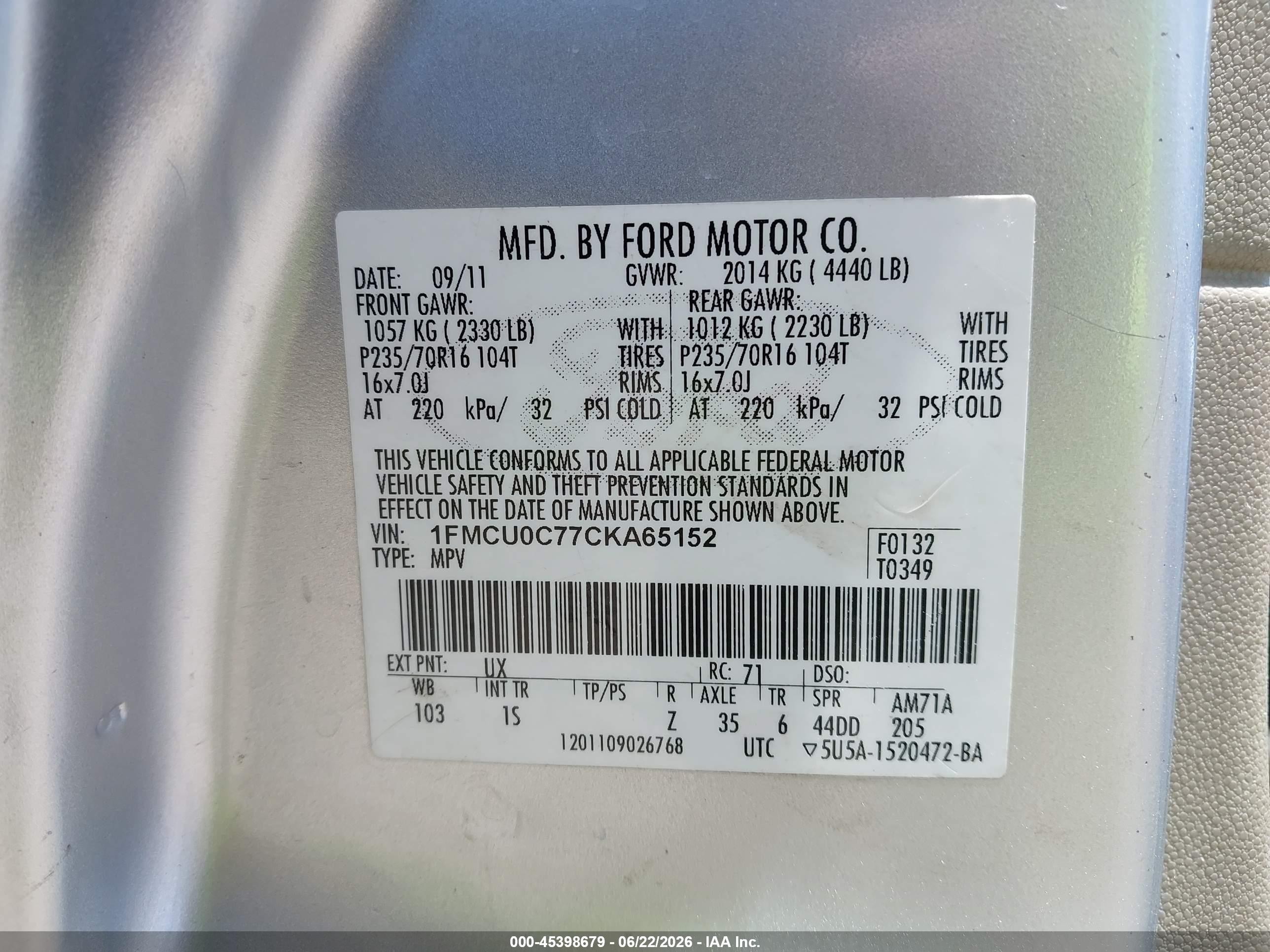 2012 Ford Escape Xls Silver vin: 1FMCU0C77CKA65152