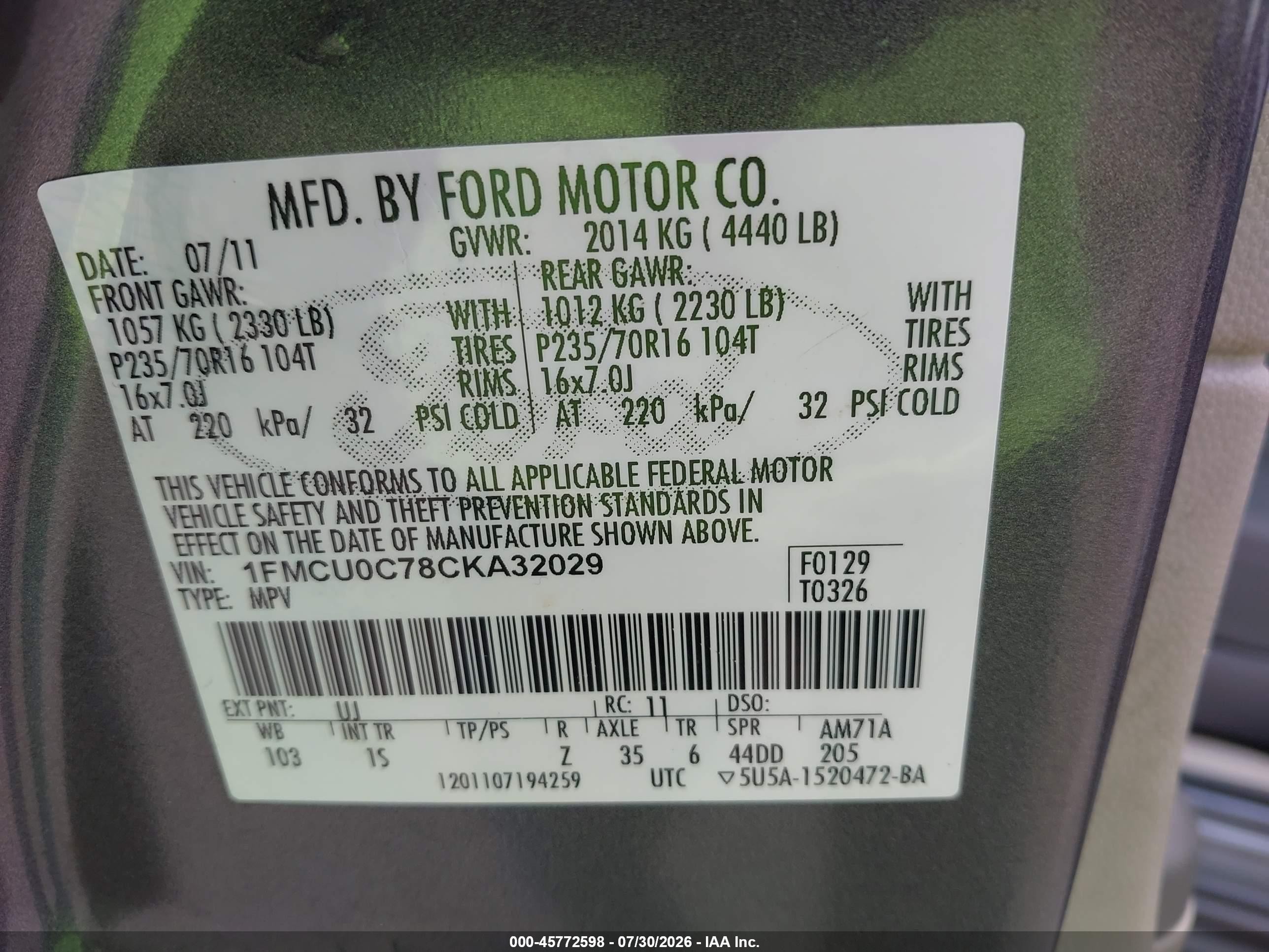 2012 Ford Escape Xls Gray vin: 1FMCU0C78CKA32029