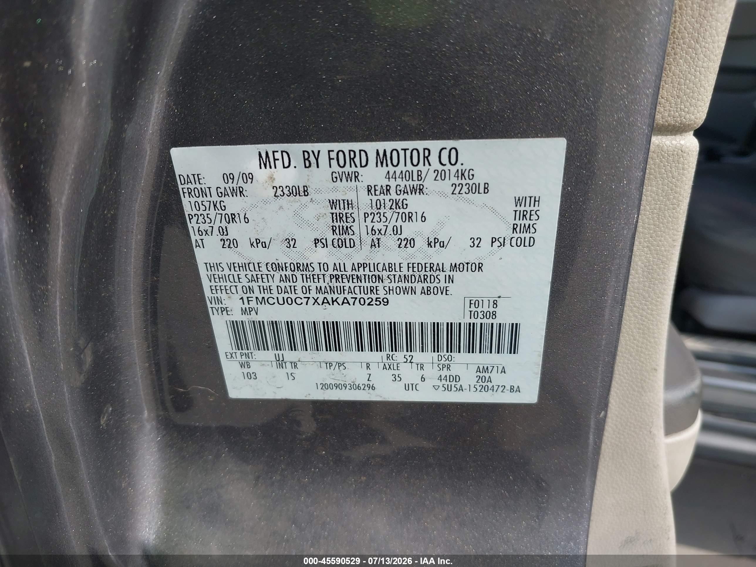 2010 Ford Escape Xls Gray vin: 1FMCU0C7XAKA70259