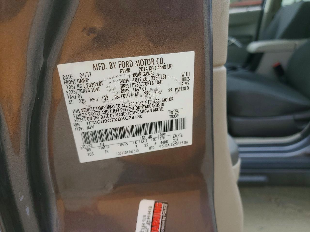 2011 Ford Escape Xls Gray vin: 1FMCU0C7XBKC29136