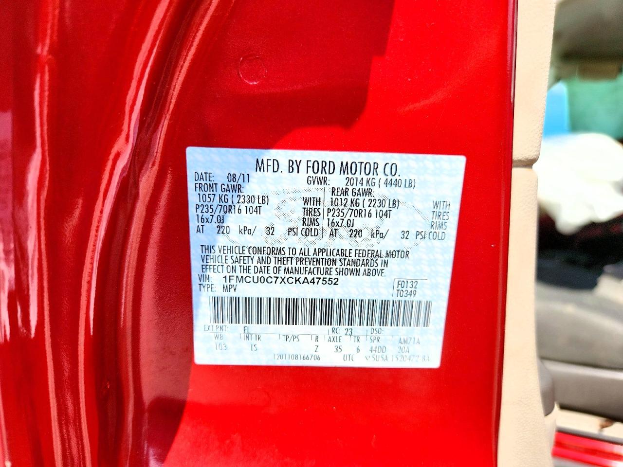 2012 Ford Escape Xls Red vin: 1FMCU0C7XCKA47552