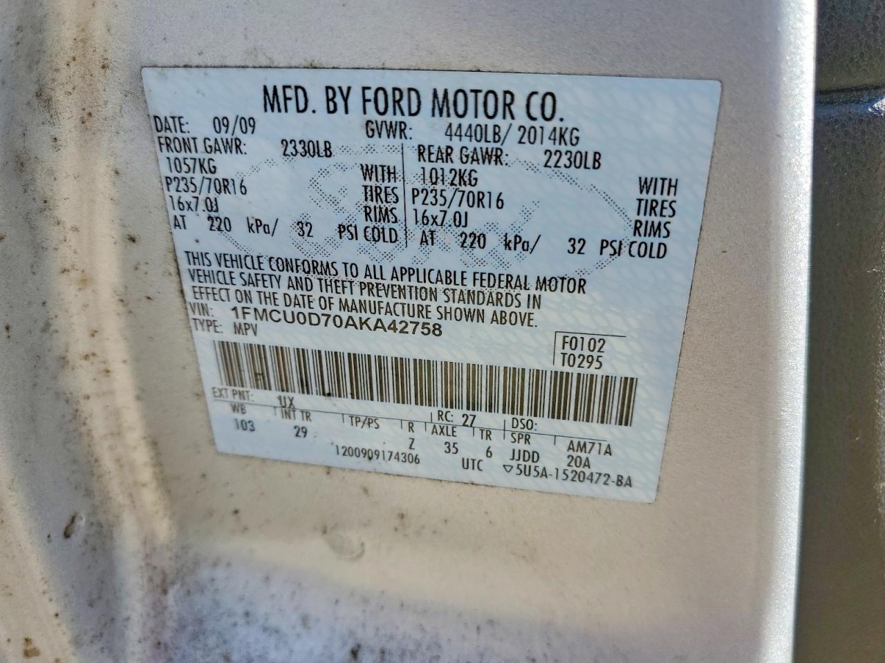 2010 Ford Escape Xlt Silver vin: 1FMCU0D70AKA42758