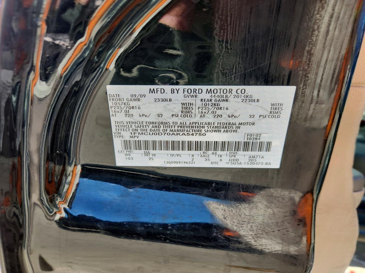 2010 Ford Escape Xlt Black vin: 1FMCU0D70AKA54750