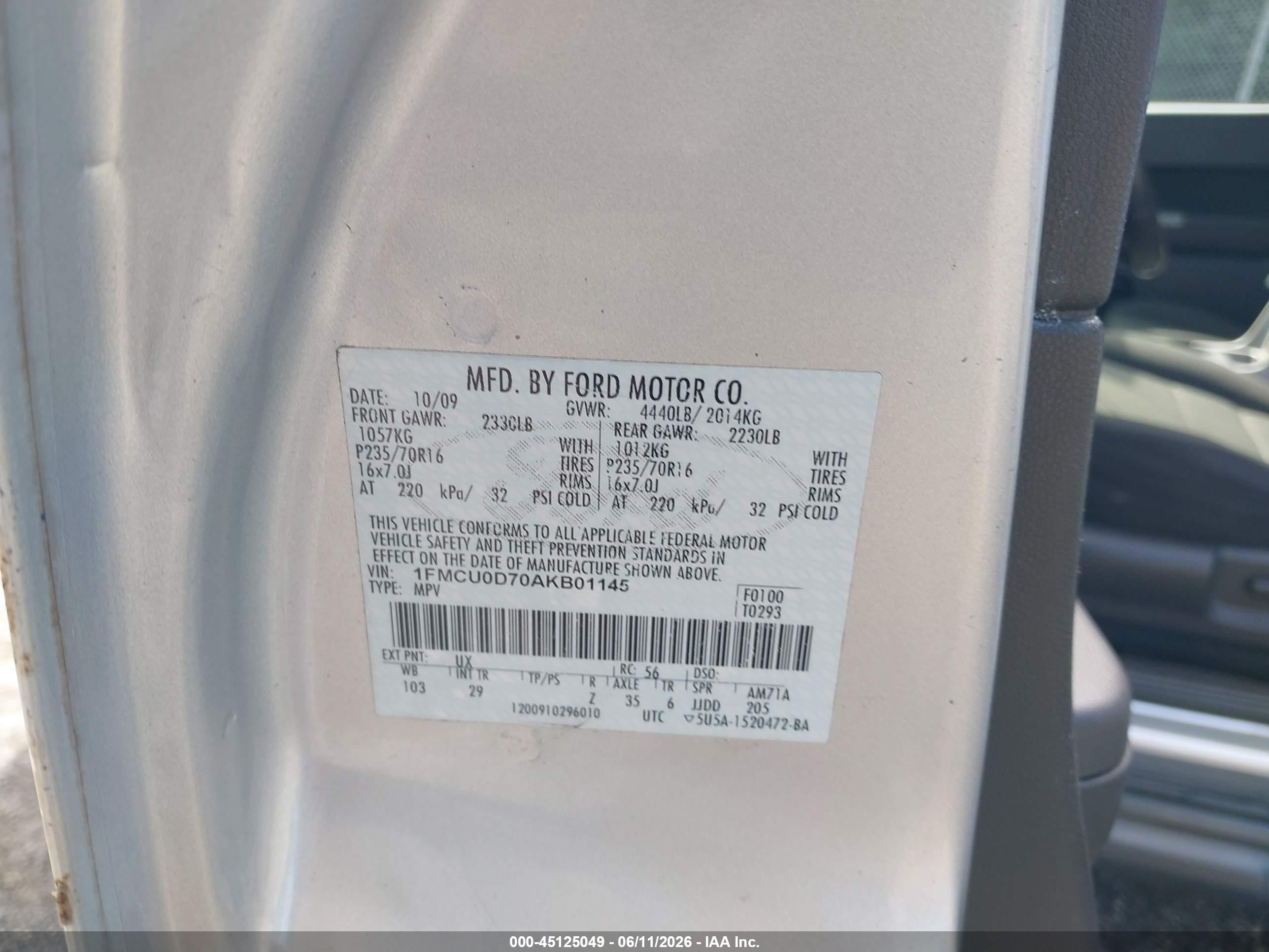 2010 Ford Escape Xlt Silver vin: 1FMCU0D70AKB01145