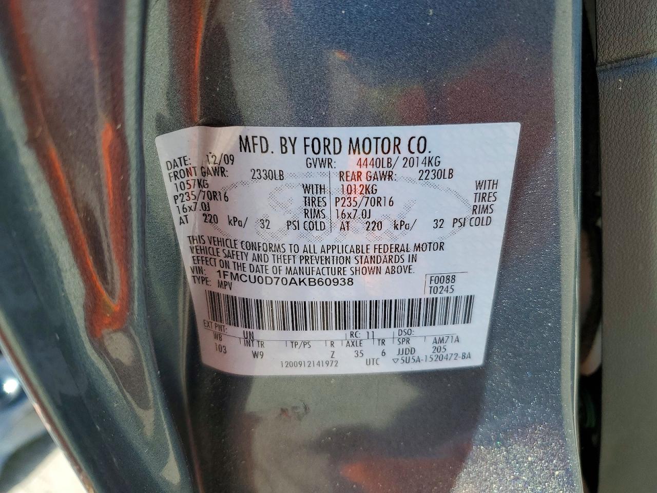 2010 Ford Escape Xlt Blue vin: 1FMCU0D70AKB60938