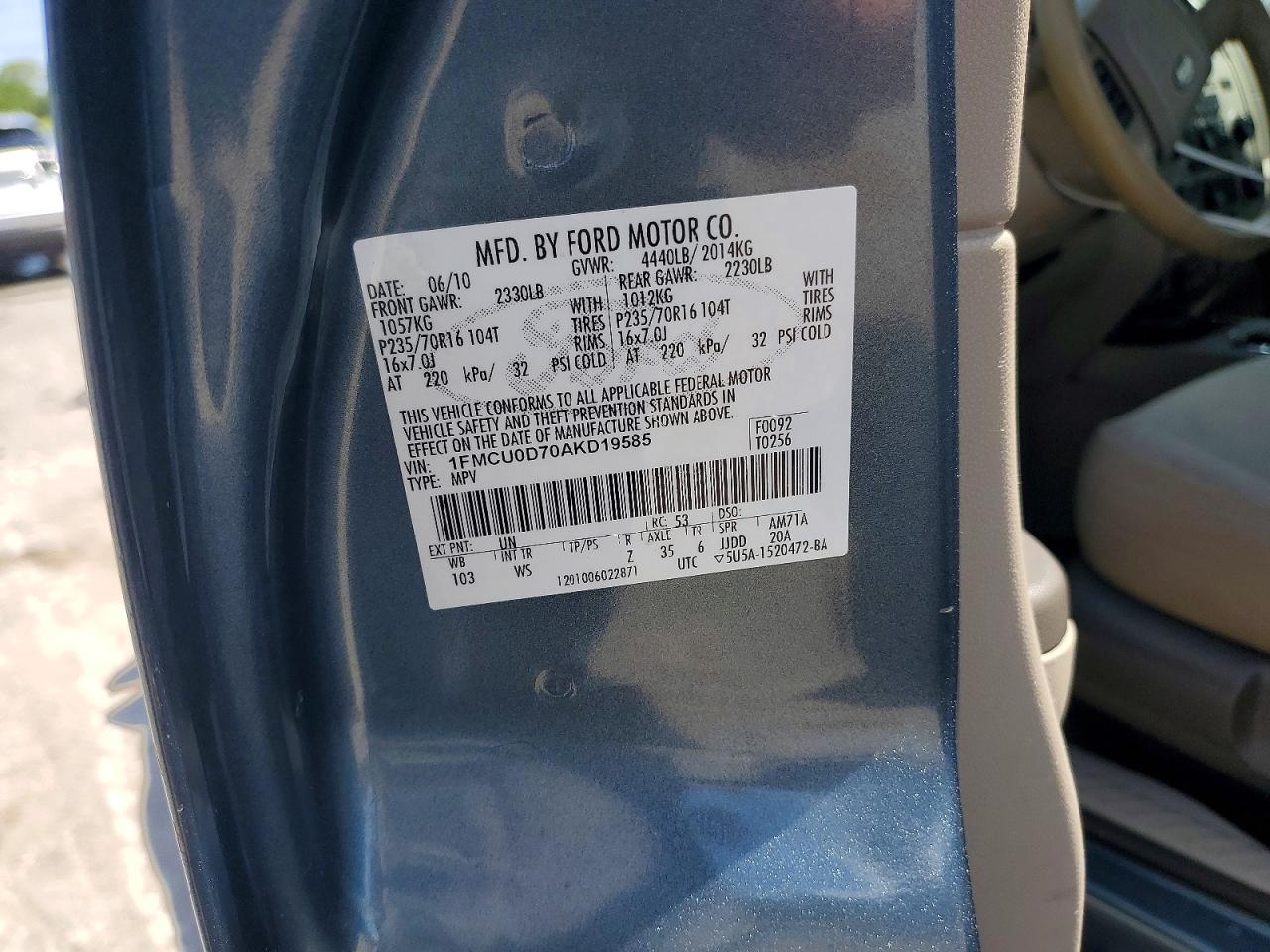 2010 Ford Escape Xlt Blue vin: 1FMCU0D70AKD19585