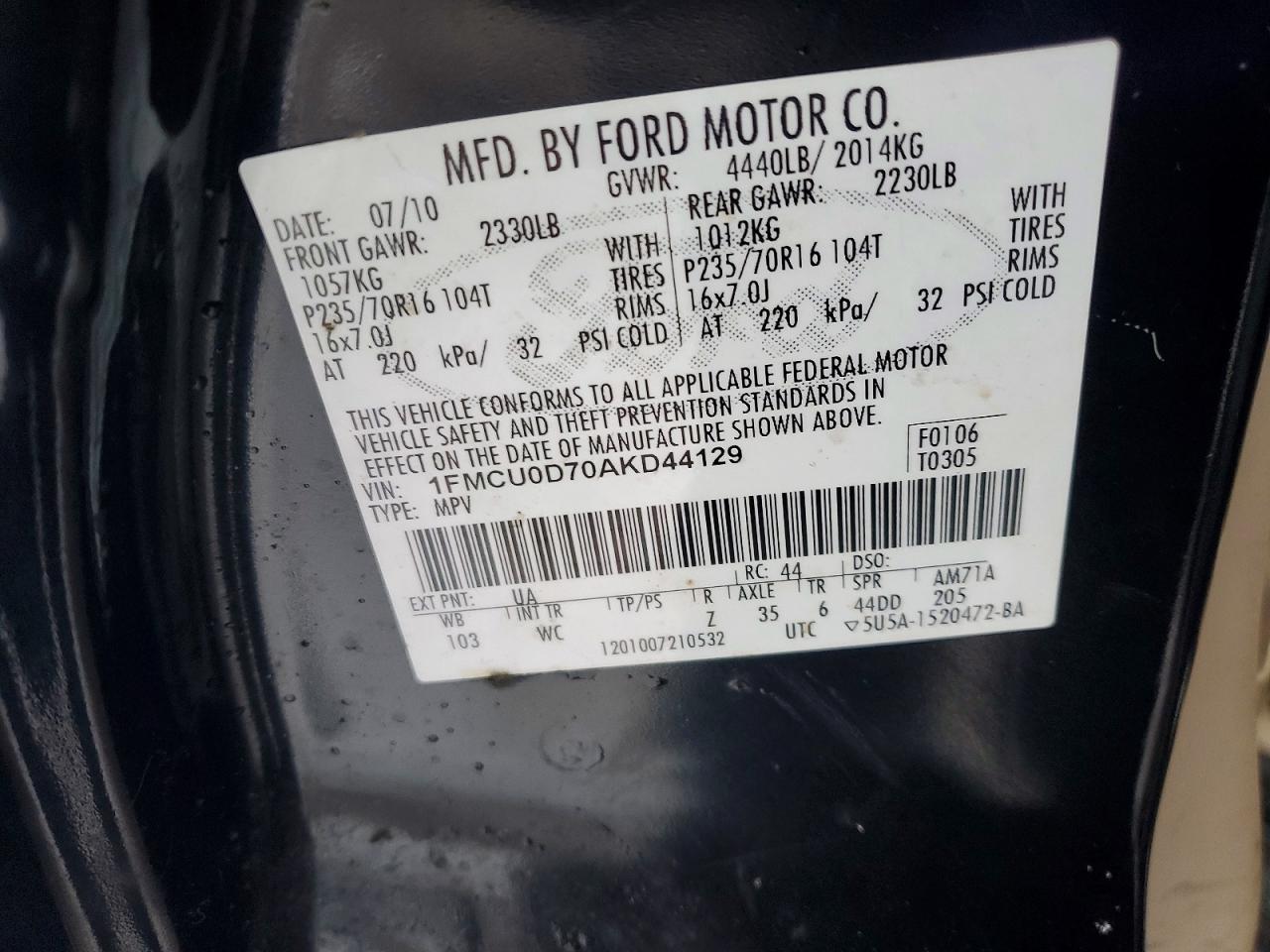 2010 Ford Escape Xlt Black vin: 1FMCU0D70AKD44129