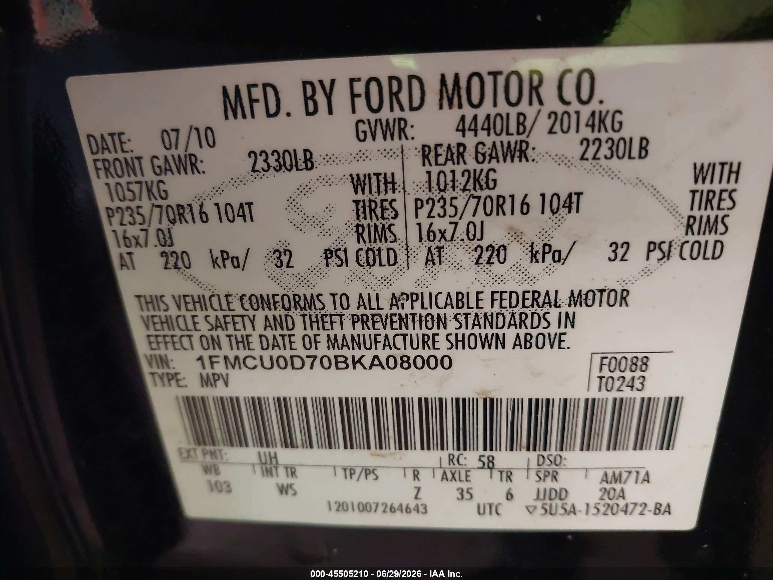 2011 Ford Escape Xlt Black vin: 1FMCU0D70BKA08000