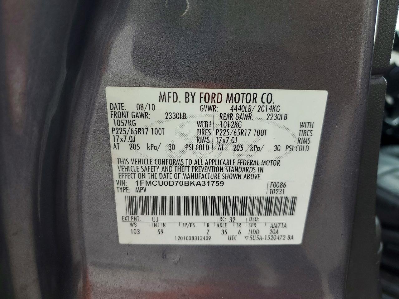 2011 Ford Escape Xlt Gray vin: 1FMCU0D70BKA31759
